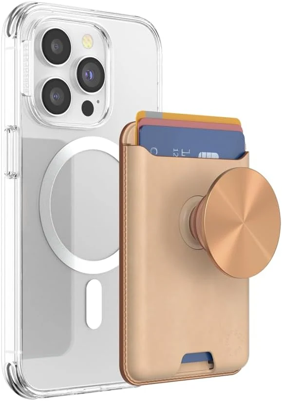 PopSockets Phone Wallet for MagSafe, Phone Card Holder with Grip, Gold - Tan Nigiri