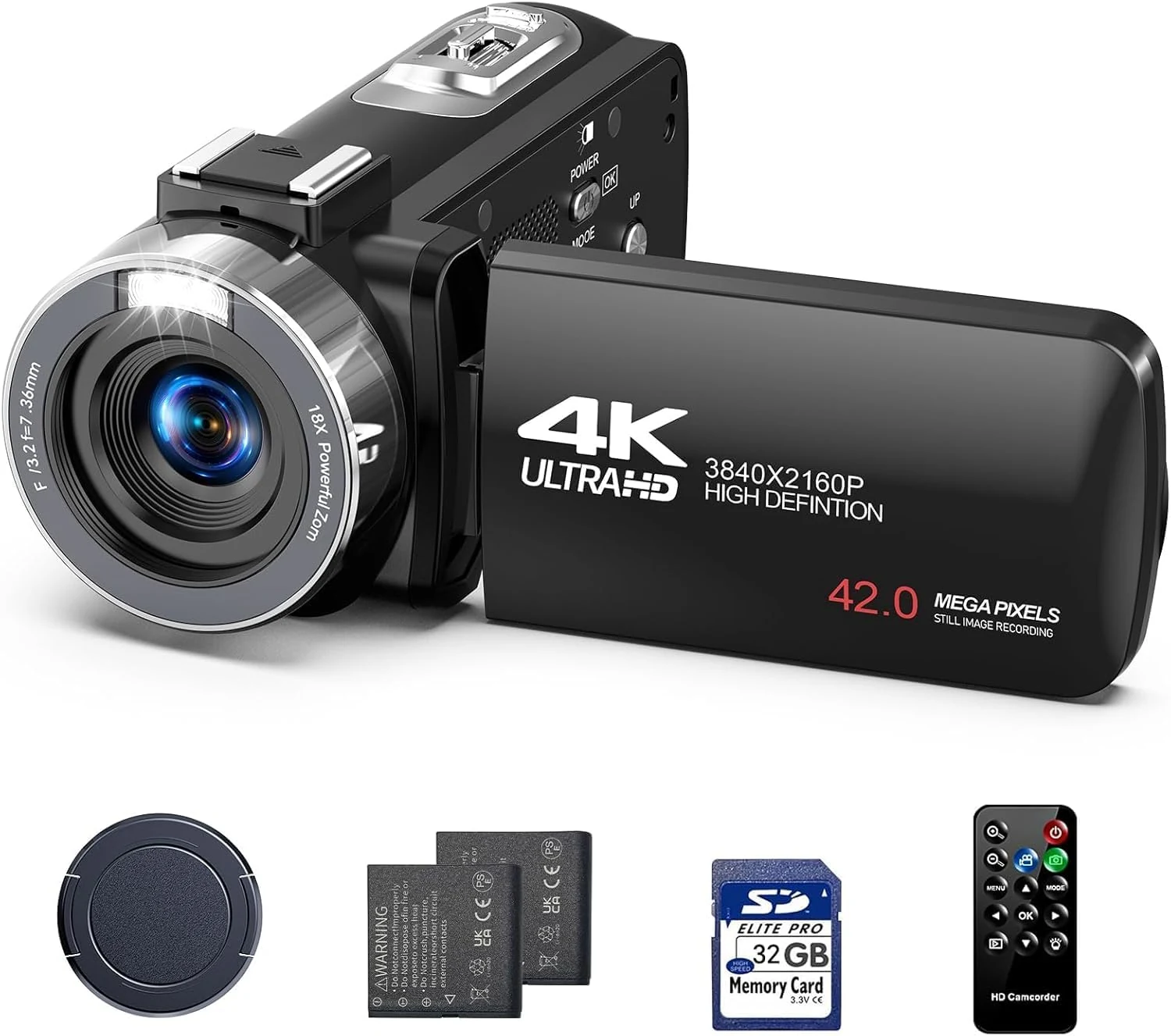 Camcorder Video Camera 4K Digital Camera for Vlogging 42MP 3” 270° Rotation Screen 18X Digital Zoom Cam Corder