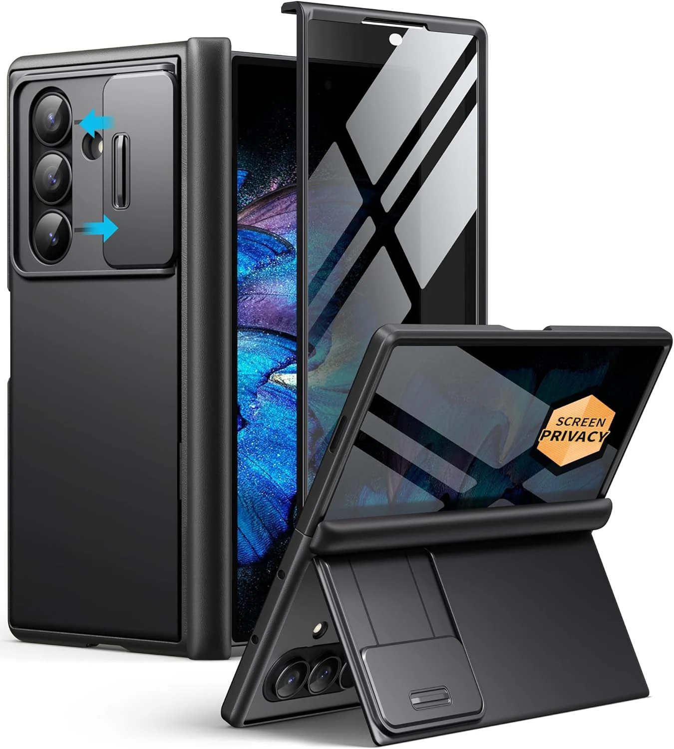 BERFY for Z Fold 7 Case with Privacy Screen Protector (Hidden Kickstand, Slide Camera Cover)