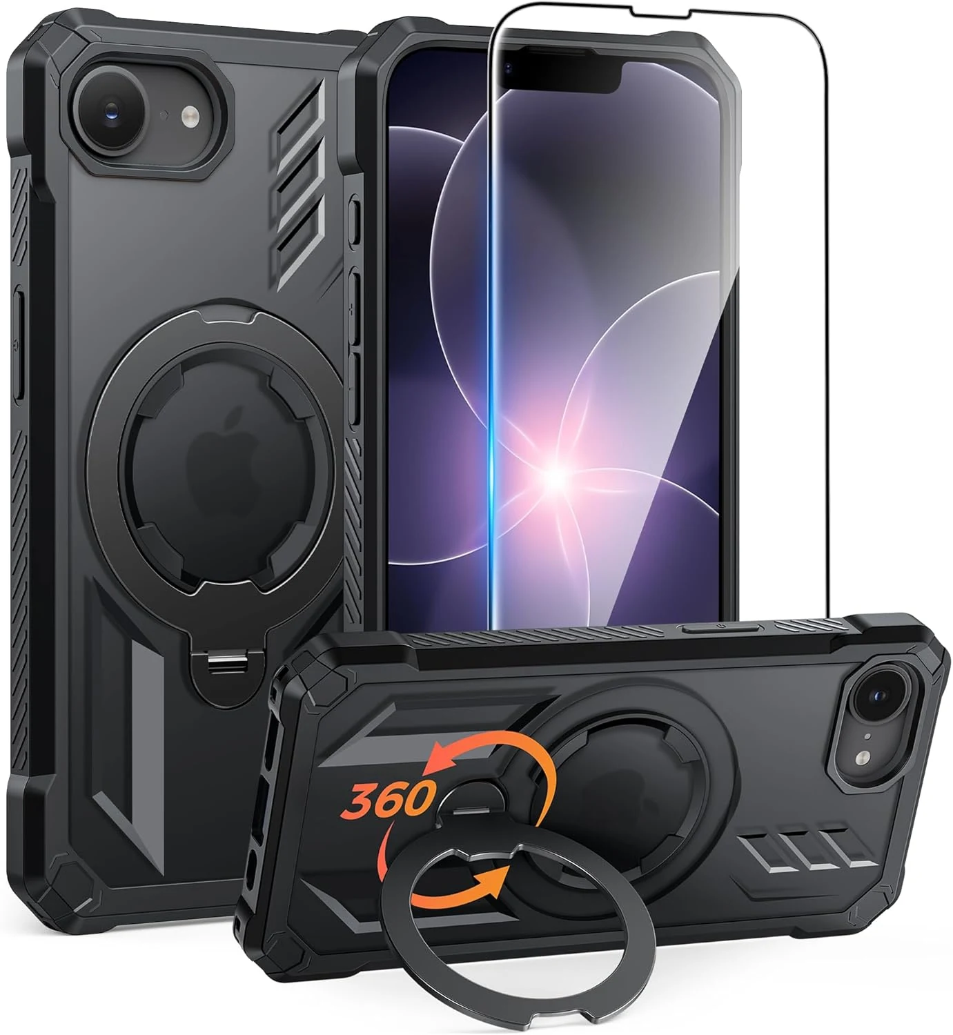 FNTCASE for iPhone 17e Phone Case (MagSafe, 360 Ring Kickstand, Screen Protector)