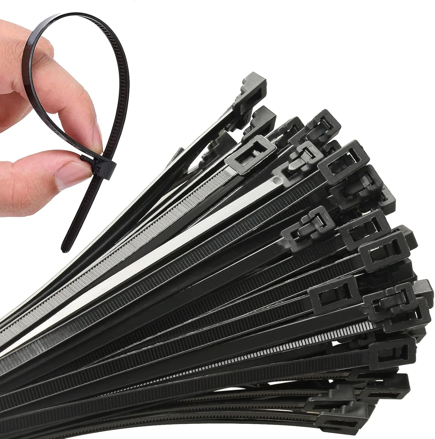 100Pcs 8 Inch Heavy Duty Industrial Zip Toes 40lbs Tensile Releasable Black Tie Wraps (Reusable)