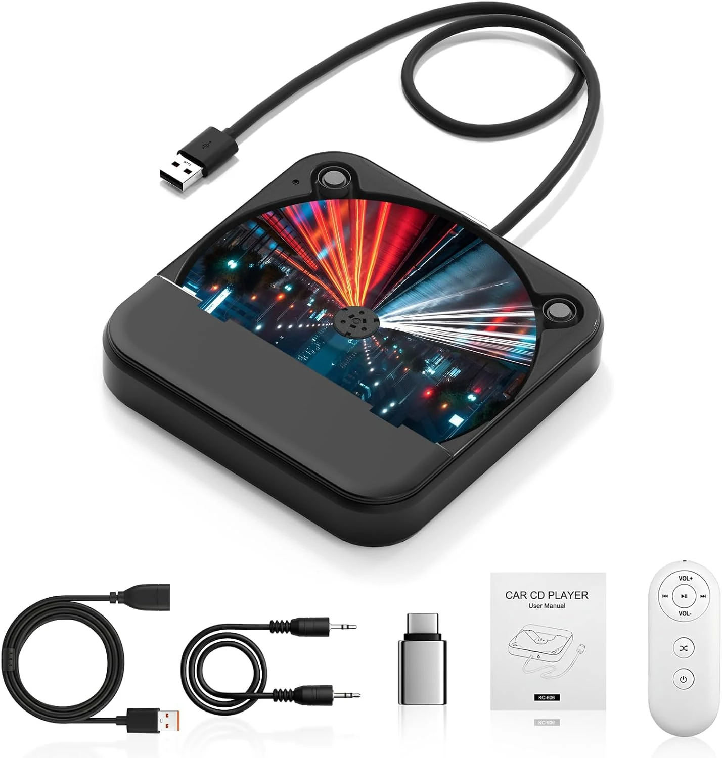 External Portable CD Player for Car, Plug and Play Car CD Player with USB Port AUX Port (WOOPKER)
