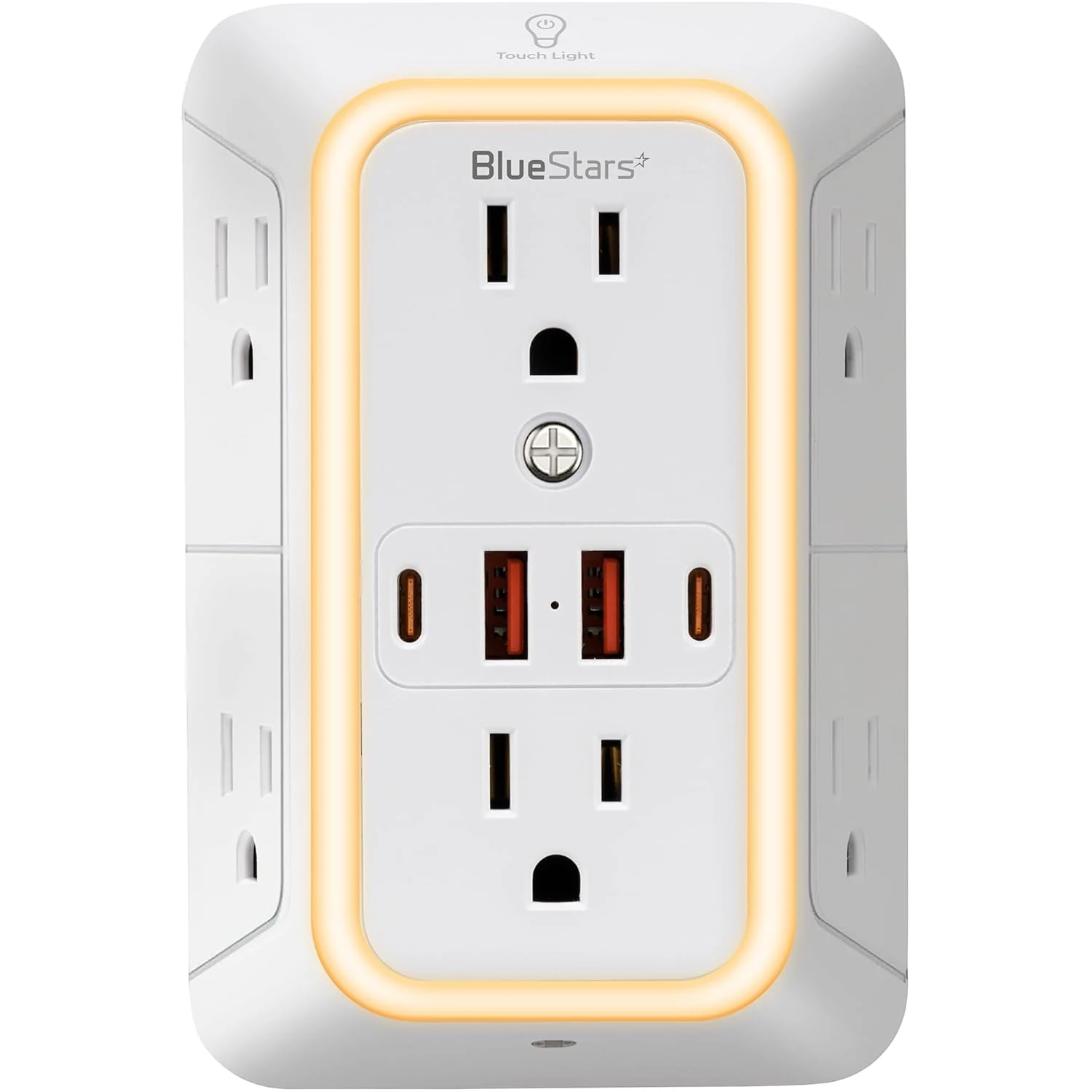 BlueStars Wall Mount Power Strips Wall Charger 6 Outlet Extender 4 USB Ports (5V, 2.4A, 12W) and Night Light