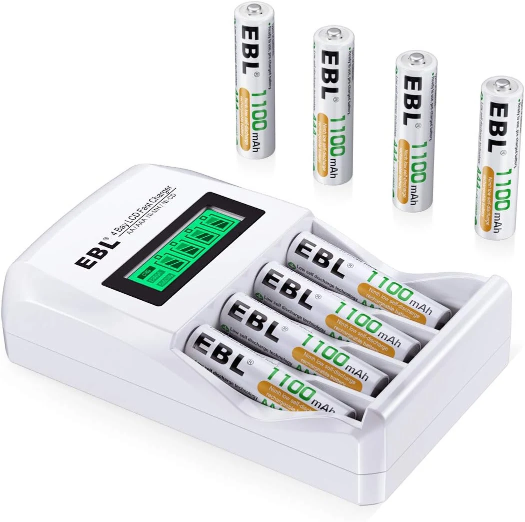 EBL Rechargeable AAA Batteries 8 Packs High Capacity 1100mAh with Individual LCD Charger