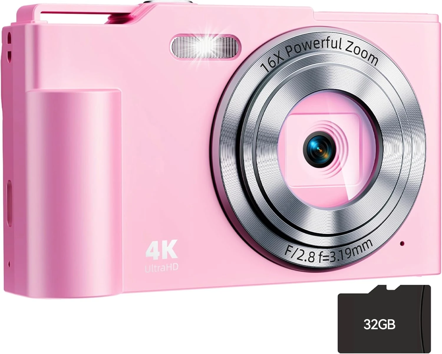 Krlun DC01-Mini Pink point-and-shoot digital camera with 16x zoom and 48MP
