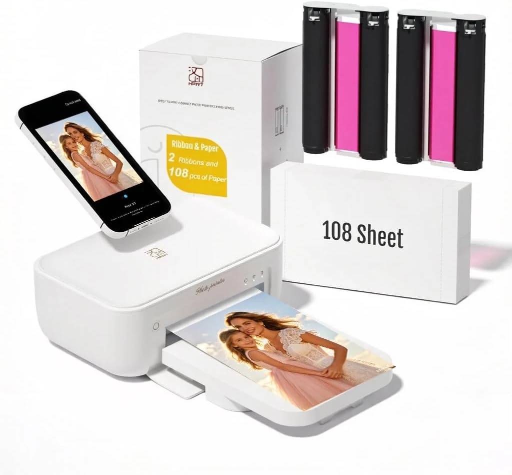 HPRT Photo Printer 4x6 with 108 Sheet Photo Paper & 2 Ribbon