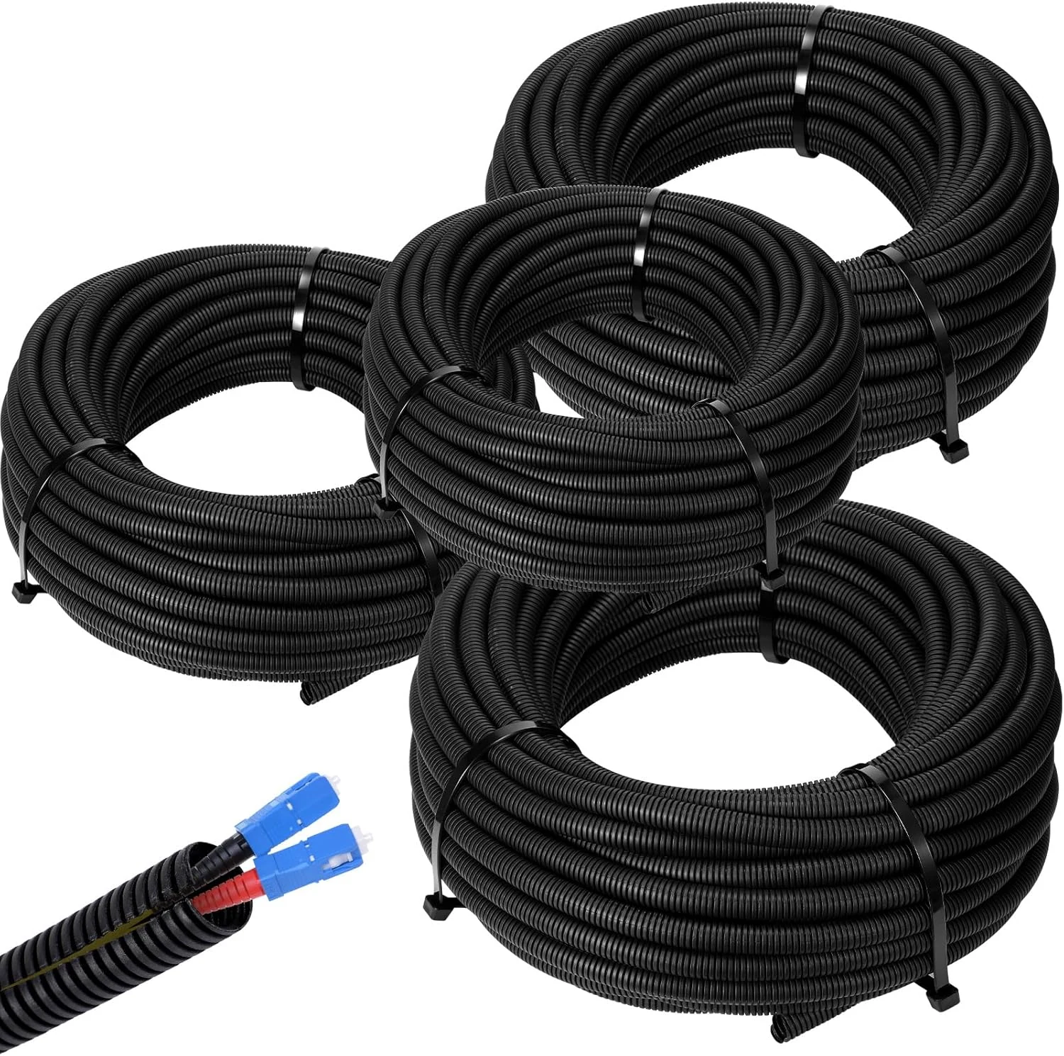 Sasylvia 1/4, 3/8, 1/2, 3/4'' X 10 ft Split Wire Loom Cord Protector Tubing Split Conduit Protector Tubing (Black)