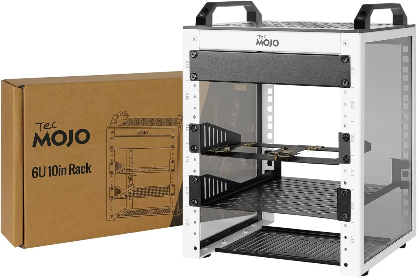 Tecmojo 6U Network Rack, 10 inch Mini Server Rack with 2 Side Translucent Panels & 2 Top Handles, 7.87 inch Deep, for 10 inch IT Equipment & A/V Devices, White