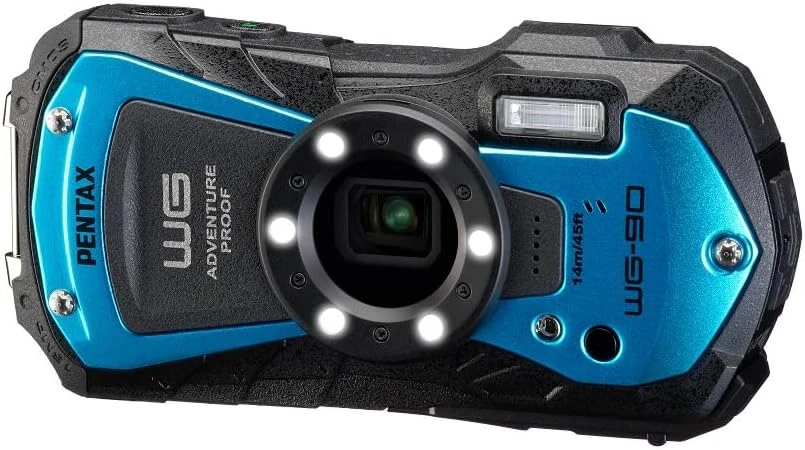 PENTAX WG-90 Blue Waterproof Camera, Shockproof, Dustproof, Freezeproof, Built-in 6-LED Ring Light