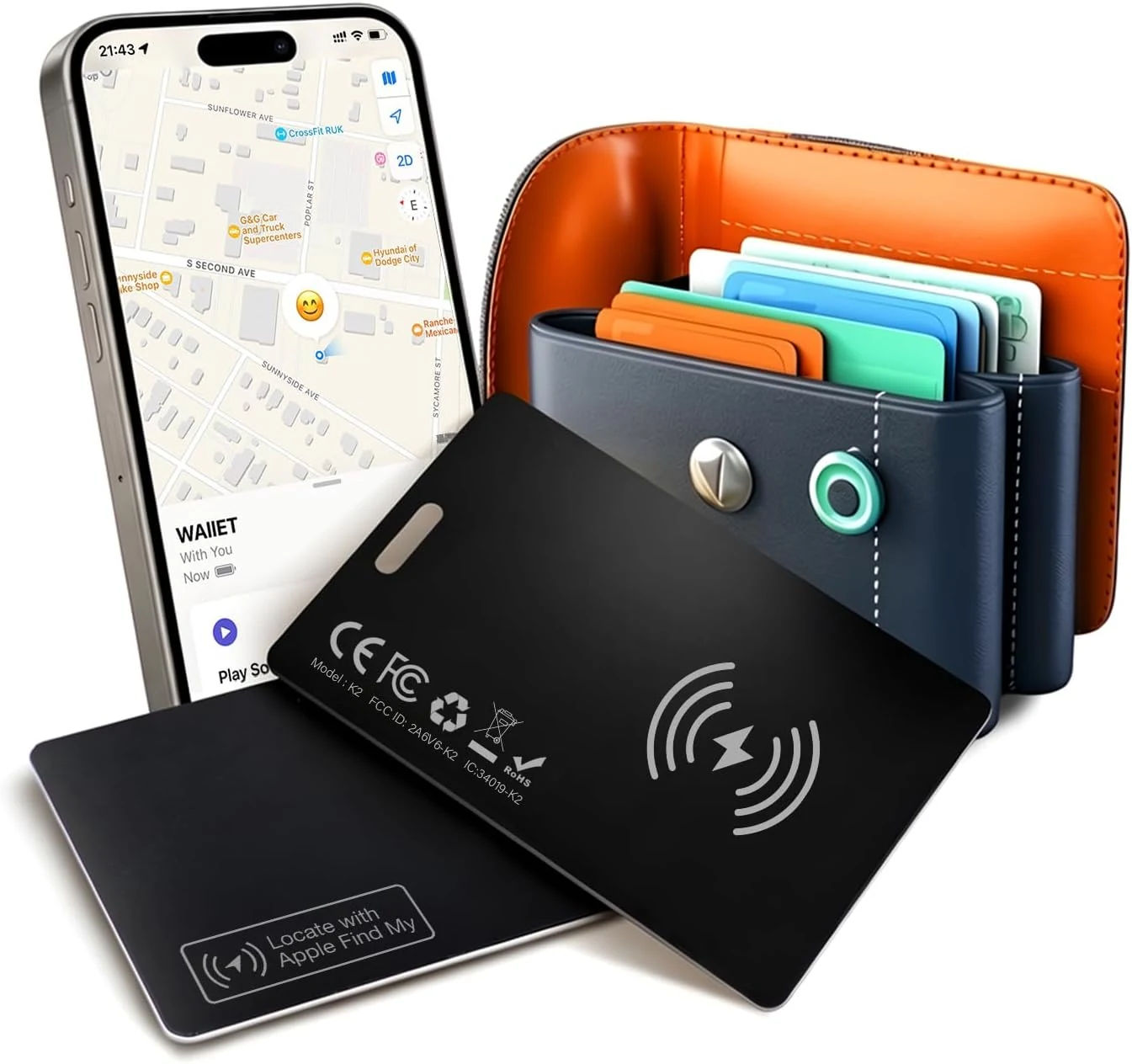 Bialeire Ultra-Thin Wallet Tracker Card 0.07in (Apple MFi Certified)
