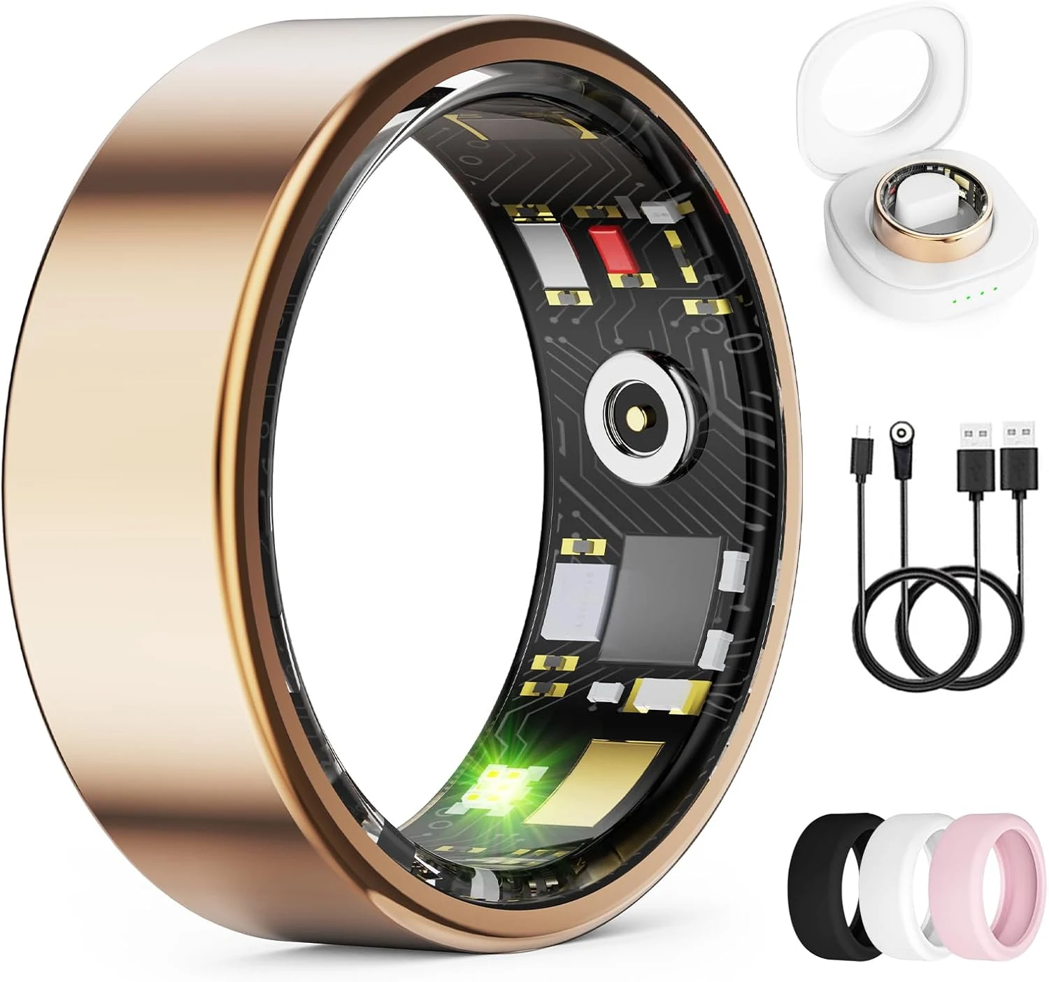 Smart Ring for Women & Men, Health Tracker Ring with Heart Rate, Blood Oxygen, Blood Pressure, IP68 Waterproof Fitness Ring, Sleep Tracker for iPhone and Android, No APP Fee (Rose Gold, 10#)