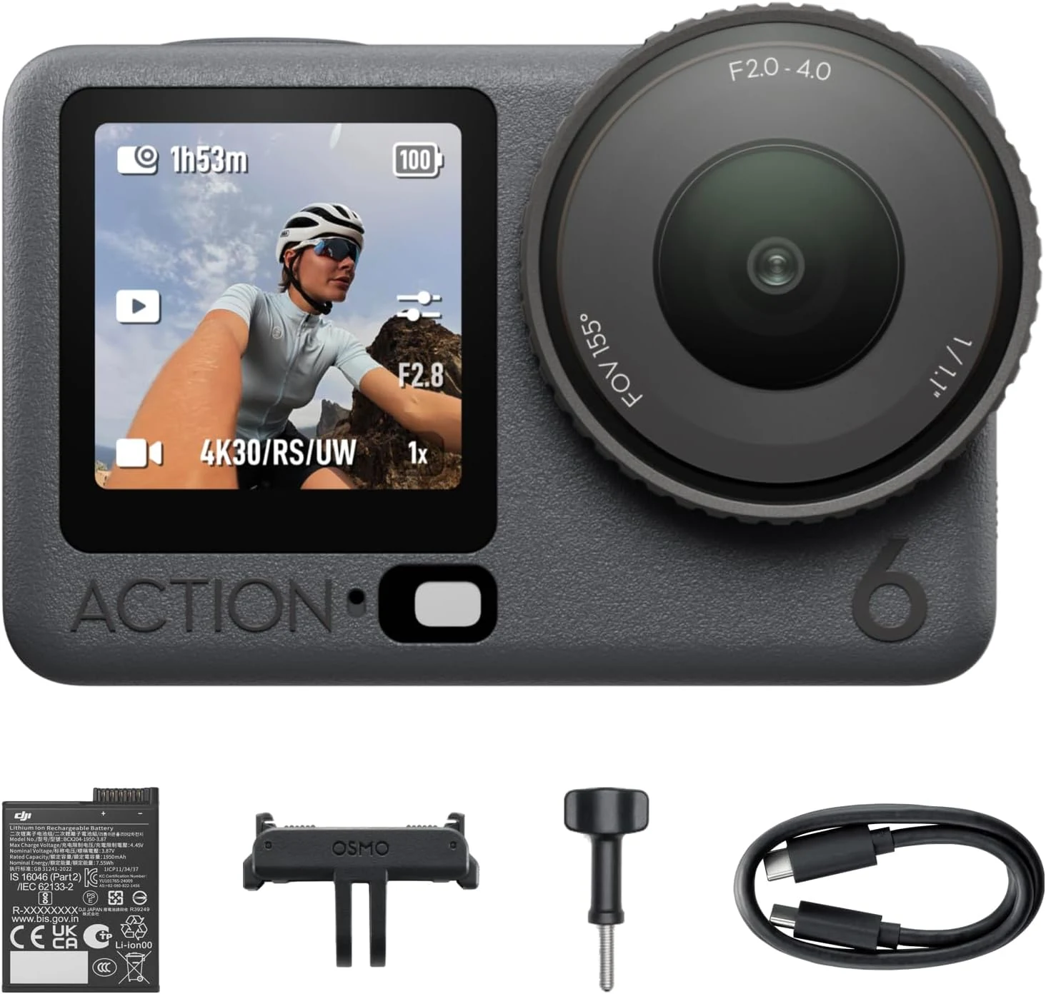 DJI Osmo Action 6 Standard Combo, 8K Waterproof Action Camera with 1/1.1" Square Sensor