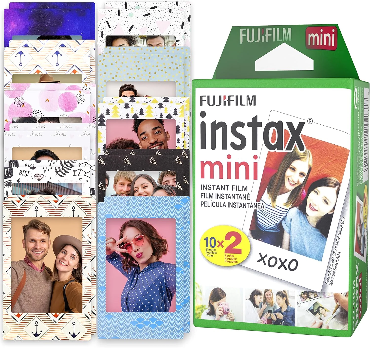 Fujifilm Instax Mini Film (Twin Pack, 20 Sheets) with Moshify Sticker Frames