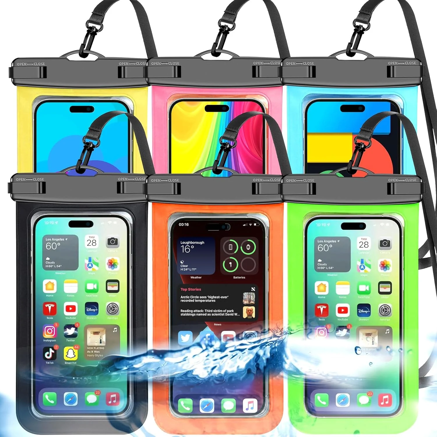 [Fits Up to 8.5"] 6 Pack Multicolor Waterproof Phone Pouch