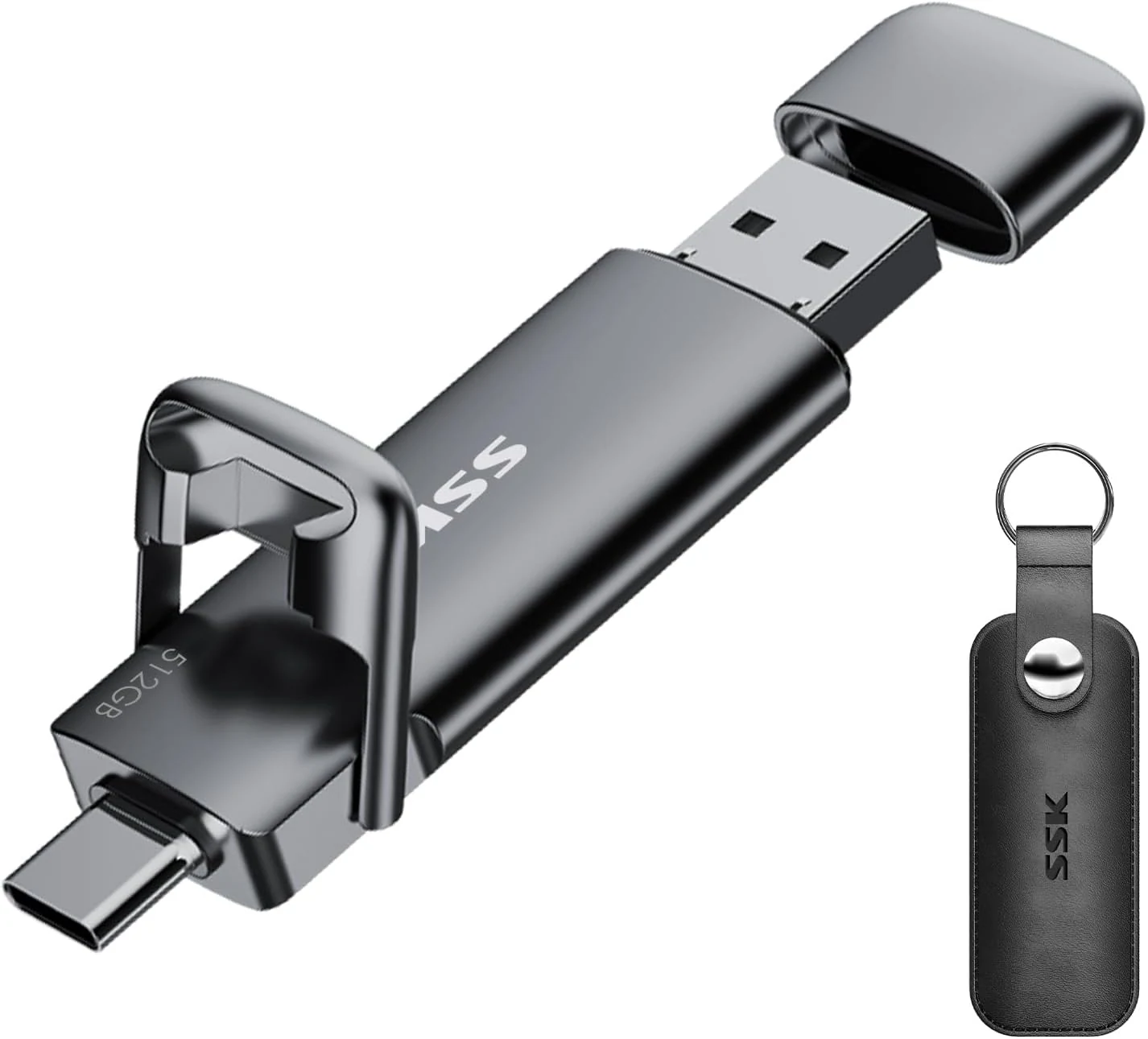 SSK External USB C SSD Flash Drive 512GB, Up to 550MB/s 2-in-1 Type C+ USB A USB3.2 Gen2 Solid State Thumb Drive