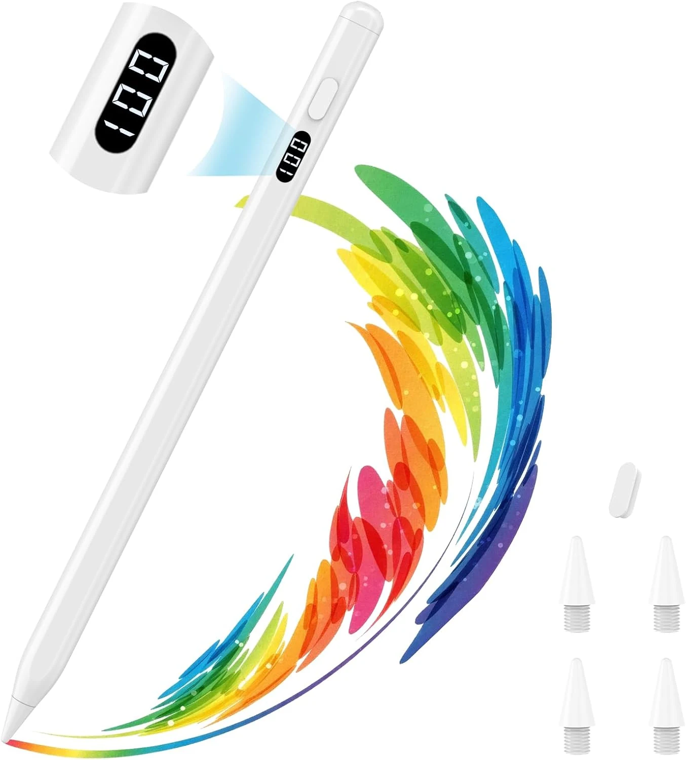 MoKo Stylus Pen for iPad 2018-2026, White (USB-C charging, LED battery display)