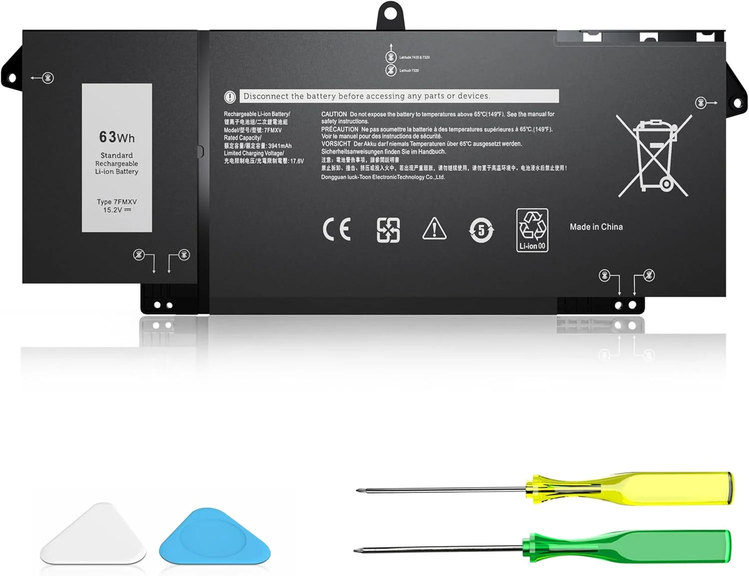7FMXV Laptop Battery Replacement for Dell Latitude 5320 7320 7420 7520 Series TN2GY 0TN2GY 9JM71 4M1JN 1PP63 727CG MHR4G HDGJ8 CN-0727CG CN-0TN2GY (15.2V/63Wh)
