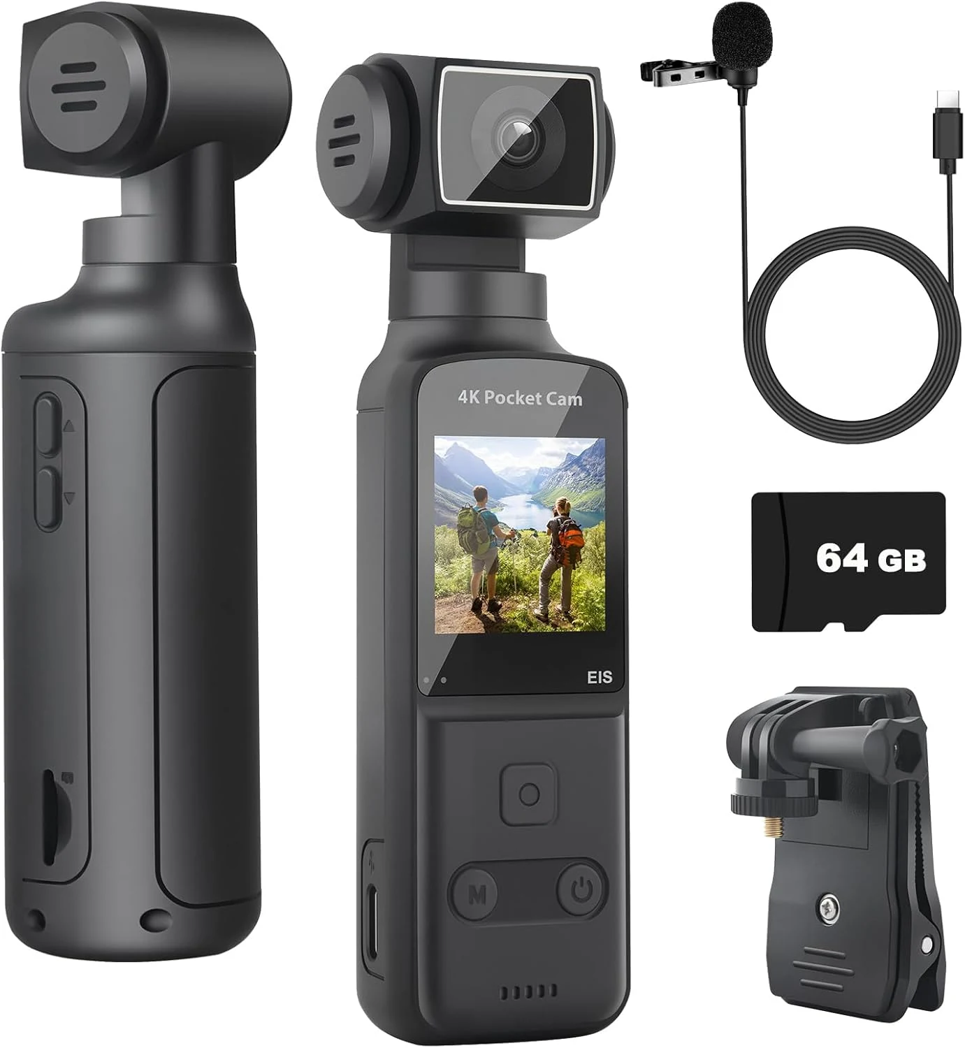 4K Body Camera with External Microphone, Mini Video & Audio Pocket Cam 270° Rotation Camera