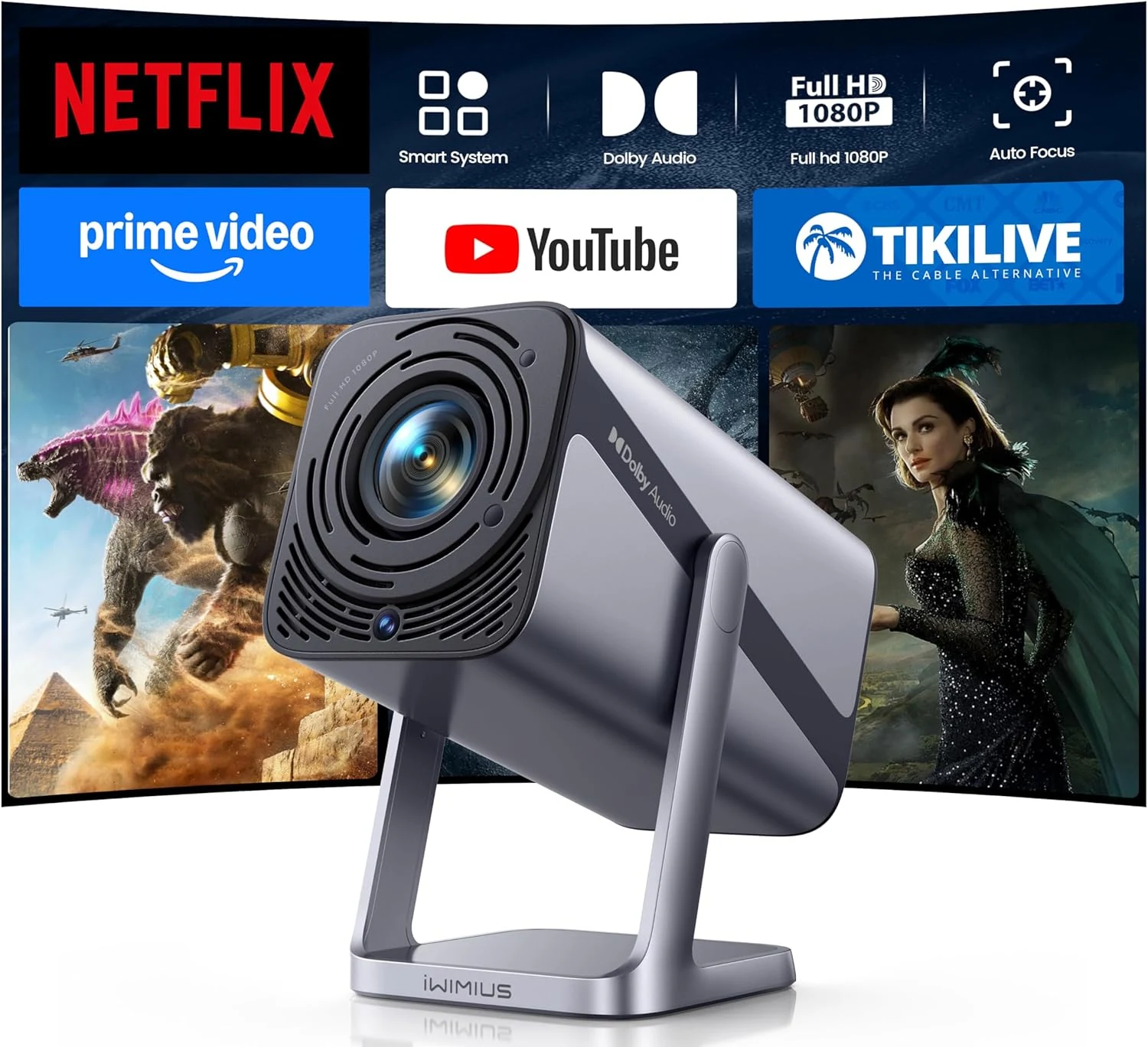iWIMIUS S29 smart projector with WiFi 6 and built-in apps