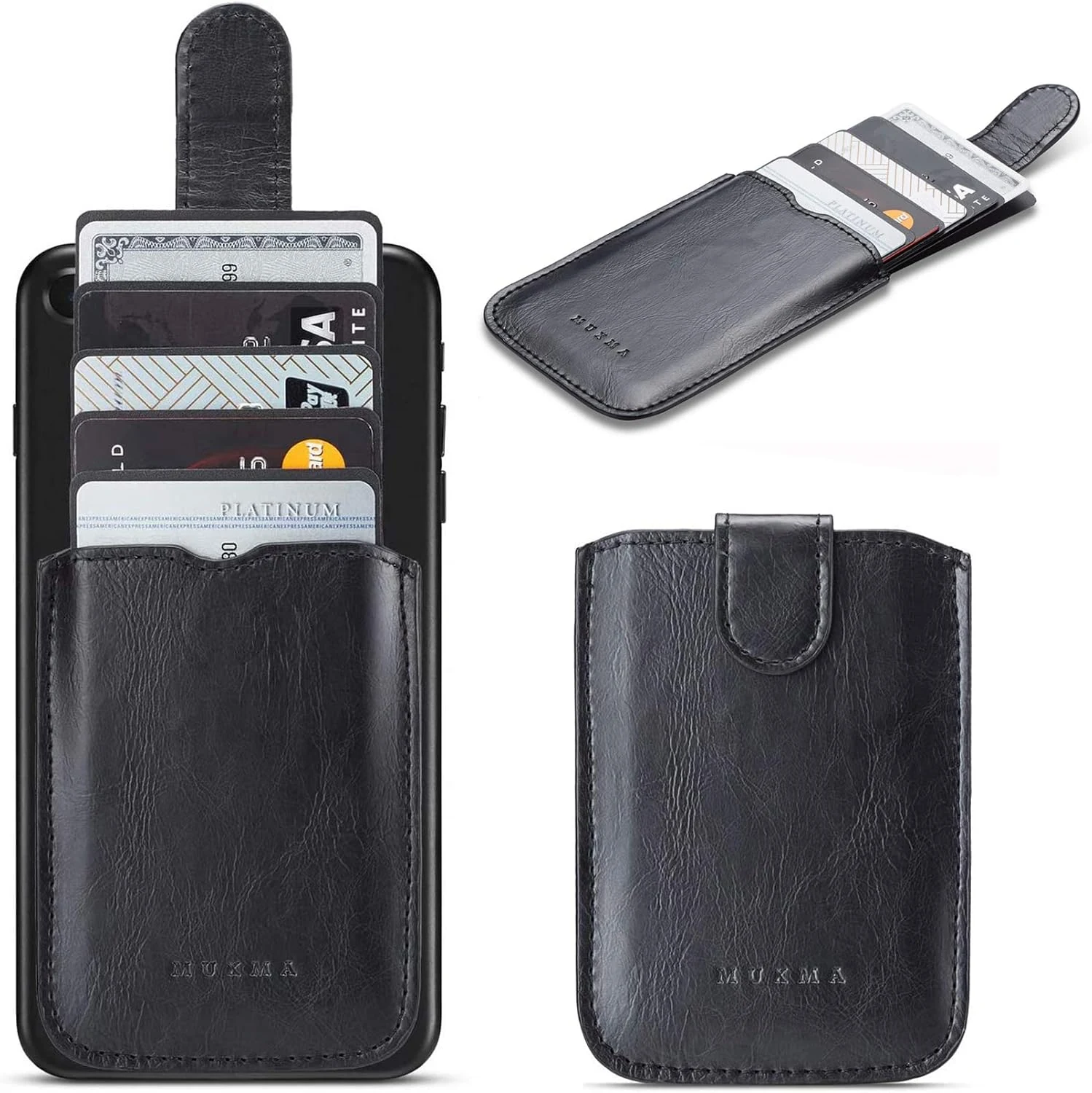 Arokimi 5-Card RFID Blocking Phone Card Holder (PU Leather Back Wallet Sleeve)