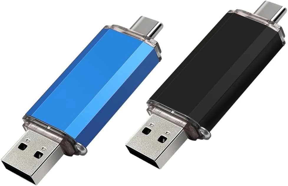 2-Pack 128GB USB C Flash Drive Dual Type C + USB A Memory Stick Jump Drive (Black&Blue)