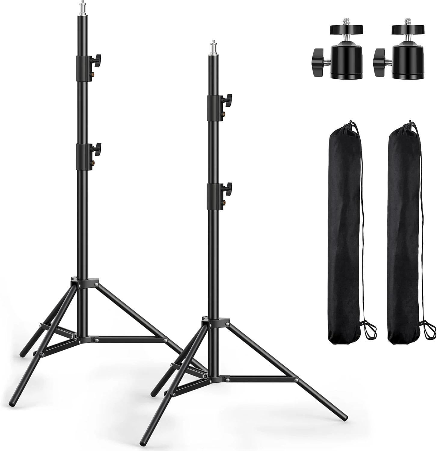 Photography Light Stand, 110"/9.2ft/280cm Portable Reverse Folding Tripod with Travel Bag Aluminum Heavy Duty for Camera,Video,Softboxes,Umbrell,Wedding Outdoor Video Shooting (2 Pack)