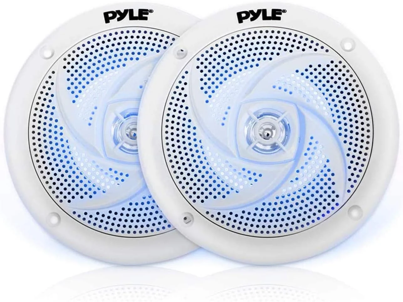 Pyle Marine Speakers 6.5 Inch - 2 Way Waterproof and Weather Resistant Outdoor Audio Stereo Sound System with LED Lights (White)