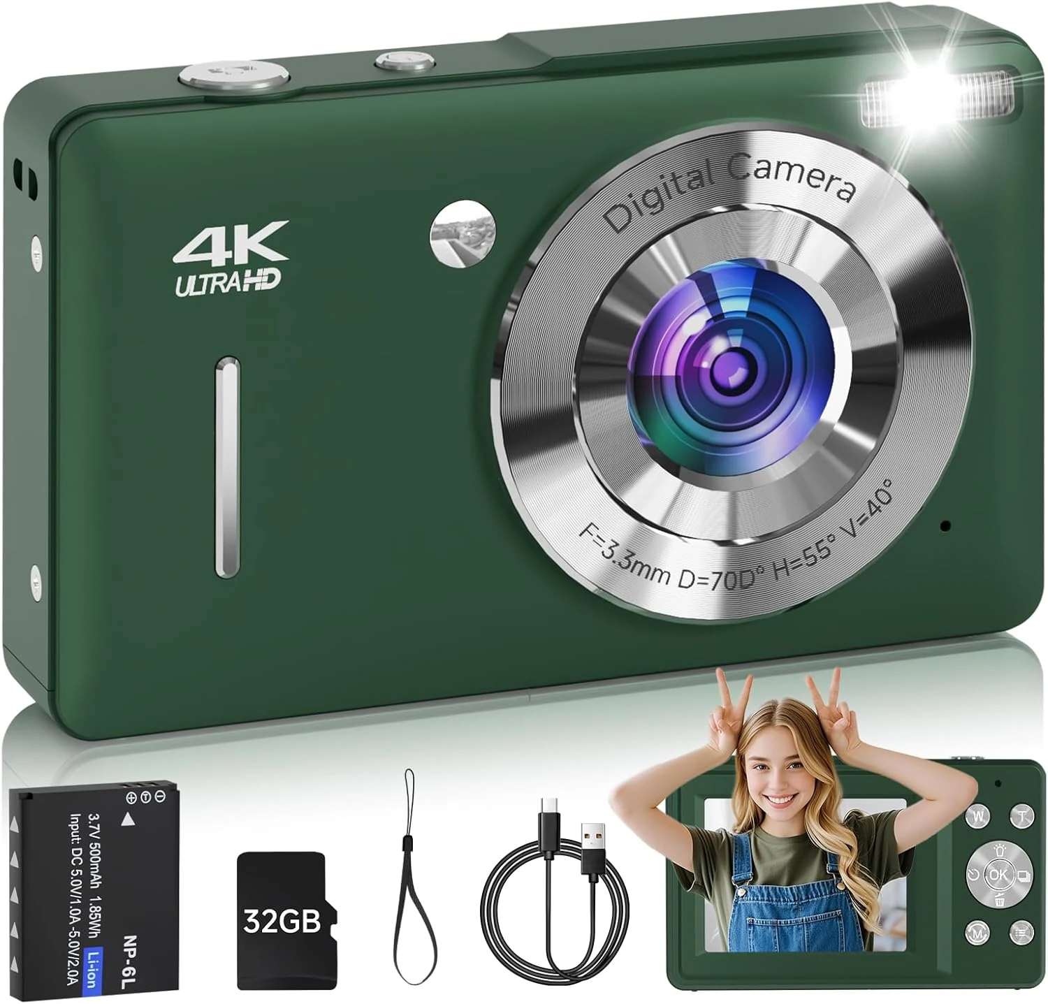 Digital Camera for Kids, FHD 1080P 44MP Point and Shoot (Face Detect, Smile Capture, 16X Zoom, 20 Filters)