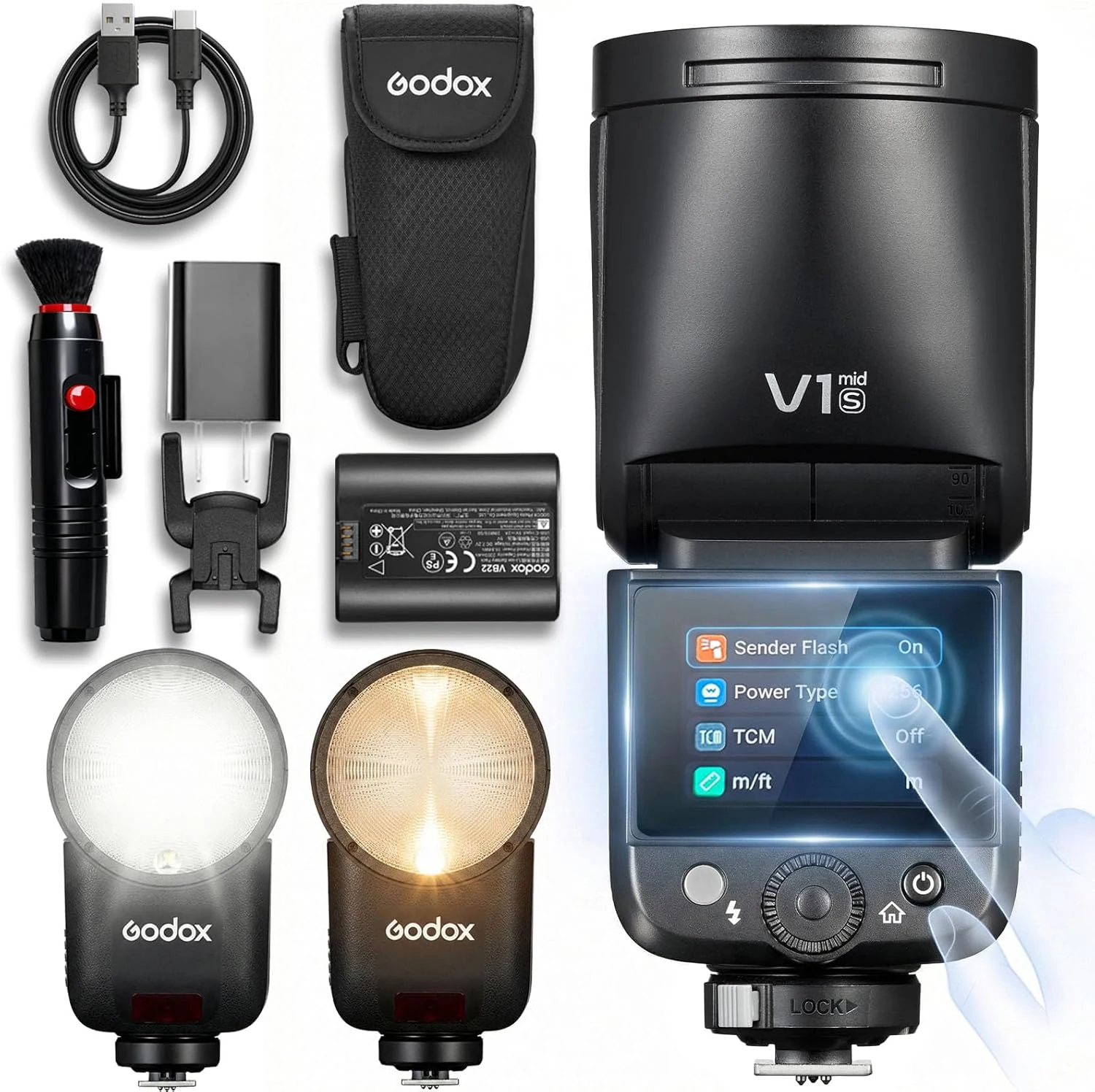 Godox V1 MID S Flash for Sony,55W Round Head Speedlite Touchscreen