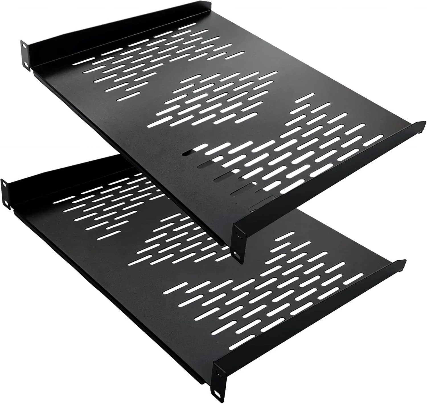 RIVECO 2 Pieces 1U Rack Shelves 19” Tray Cabinet Mount Vented Cantilevers for Network Equipment (14" Depth)