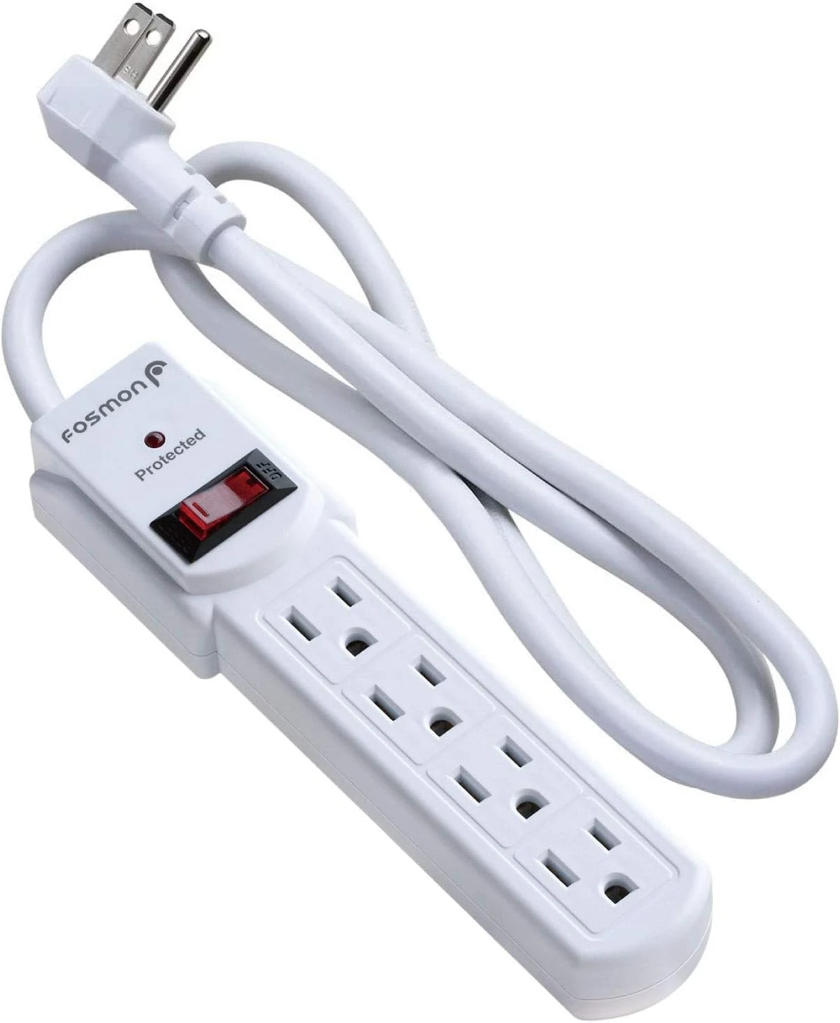 Fosmon 4 Outlet Small Surge Protector Power Strip (3 ft, 490 Joules, Flat Plug, Wall-Mountable)