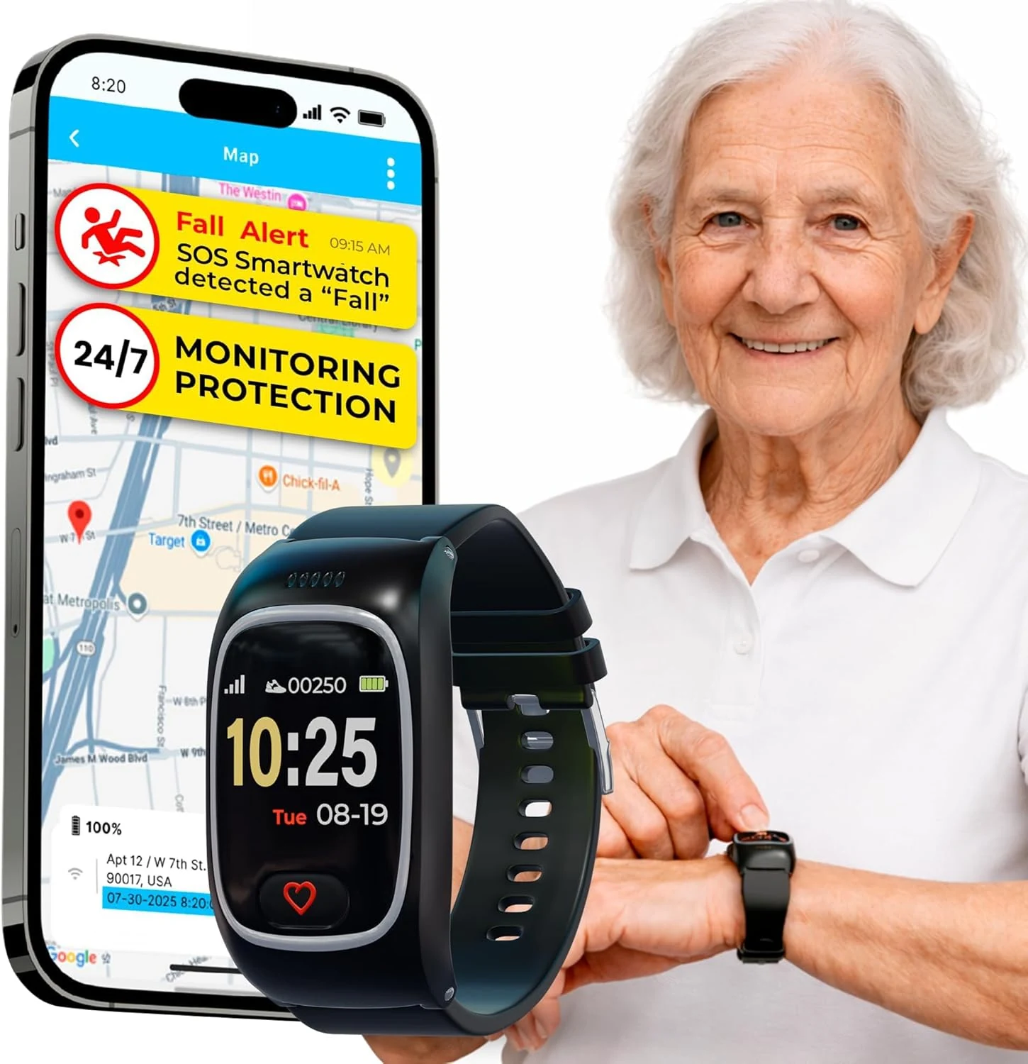 Seculife Medical Alert Smartband for Seniors — Alerts Go Direct to Family
