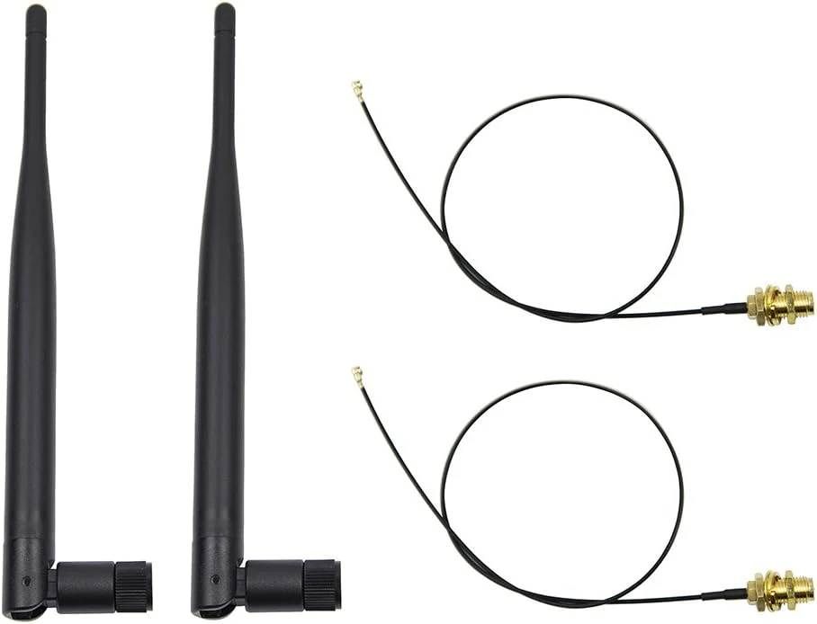 2 x 2.4GHz 6dBi Indoor Omni-Directional WiFi Antenna 802.11n/b/g RP-SMA Female Connector + 2 x 20cm/8" U.FL/IPEX to RP-SMA Pigtail Antenna WiFi Cable