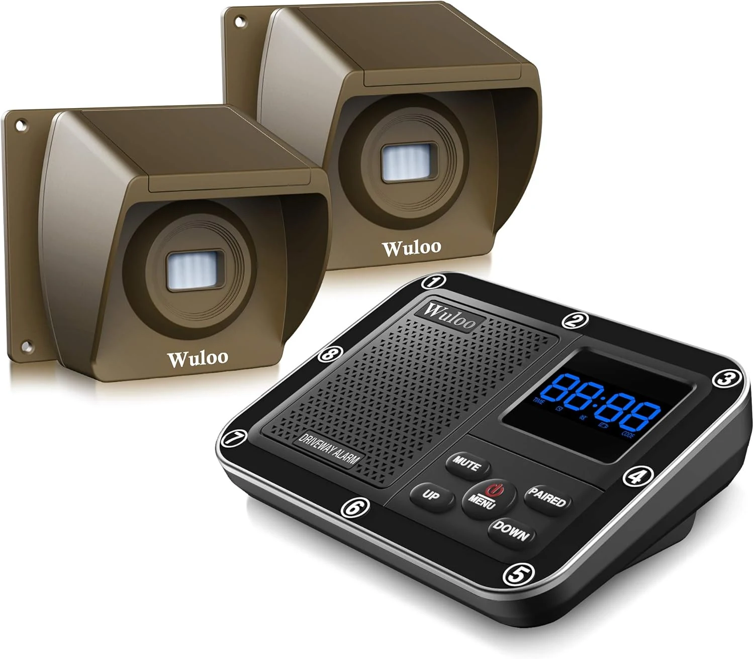 Wuloo Wireless Driveway Alarm 1800 Feet Long Range Motion Sensor Alert System (1&2-Brown)