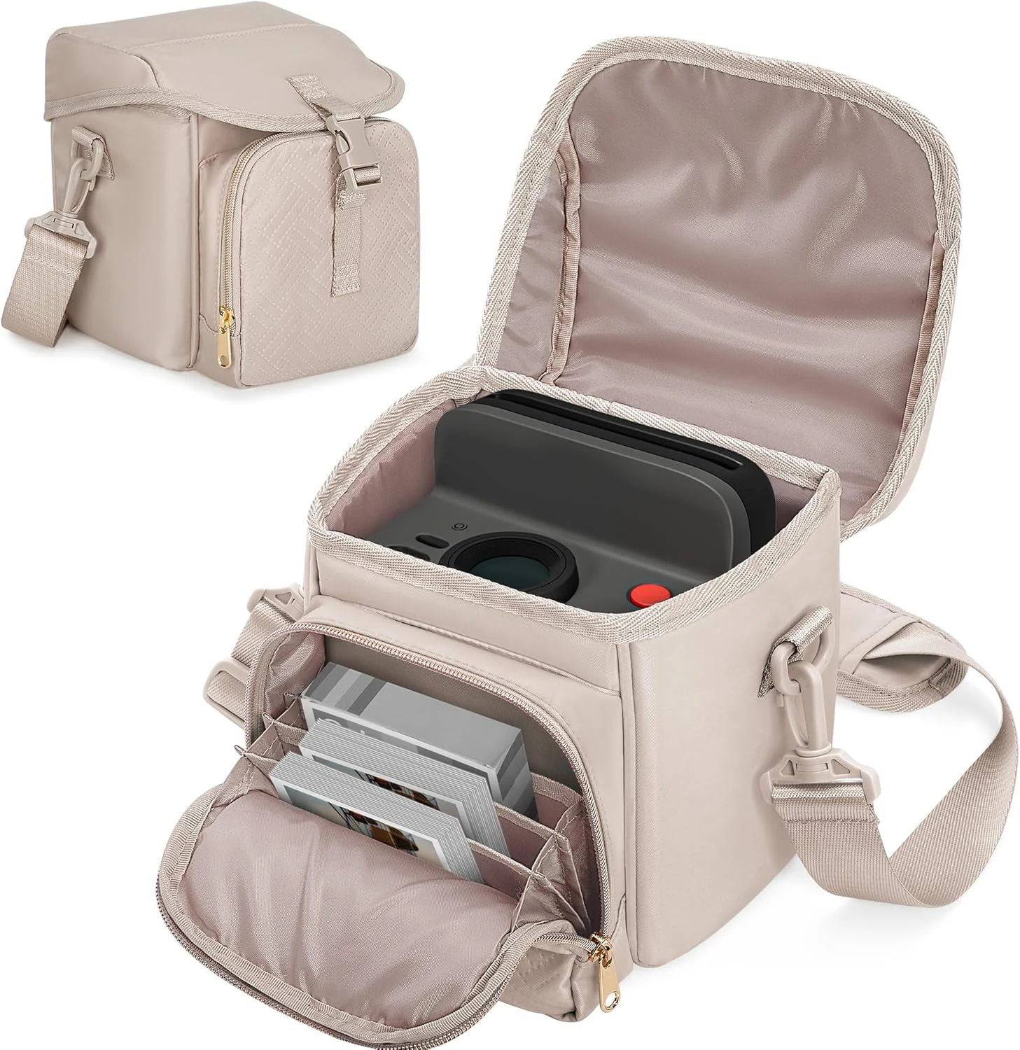 Camera Sling Bag Compatible with Polaroid Now 2nd/3rd Instant Camera, Crossbody Bag with Adjustable Strap, Light Tan