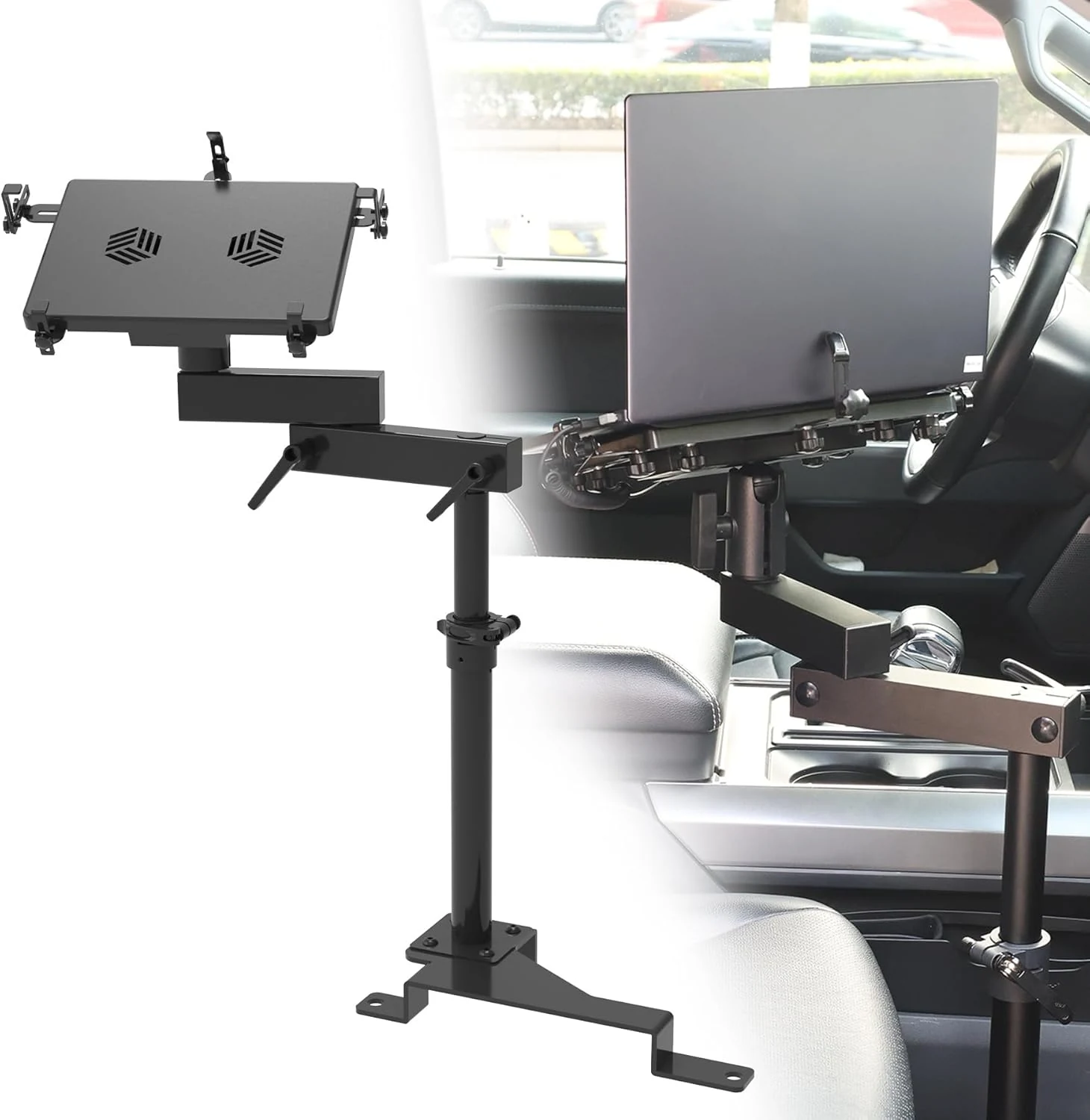 MELIPRON Truck Laptop Mount Fit for 2015-2026 Ford F150, 2017-2026 F250, F350, F550, No-Drilling Vehicle Computer Stand with 2 Cooling Fans for Passenger Seat