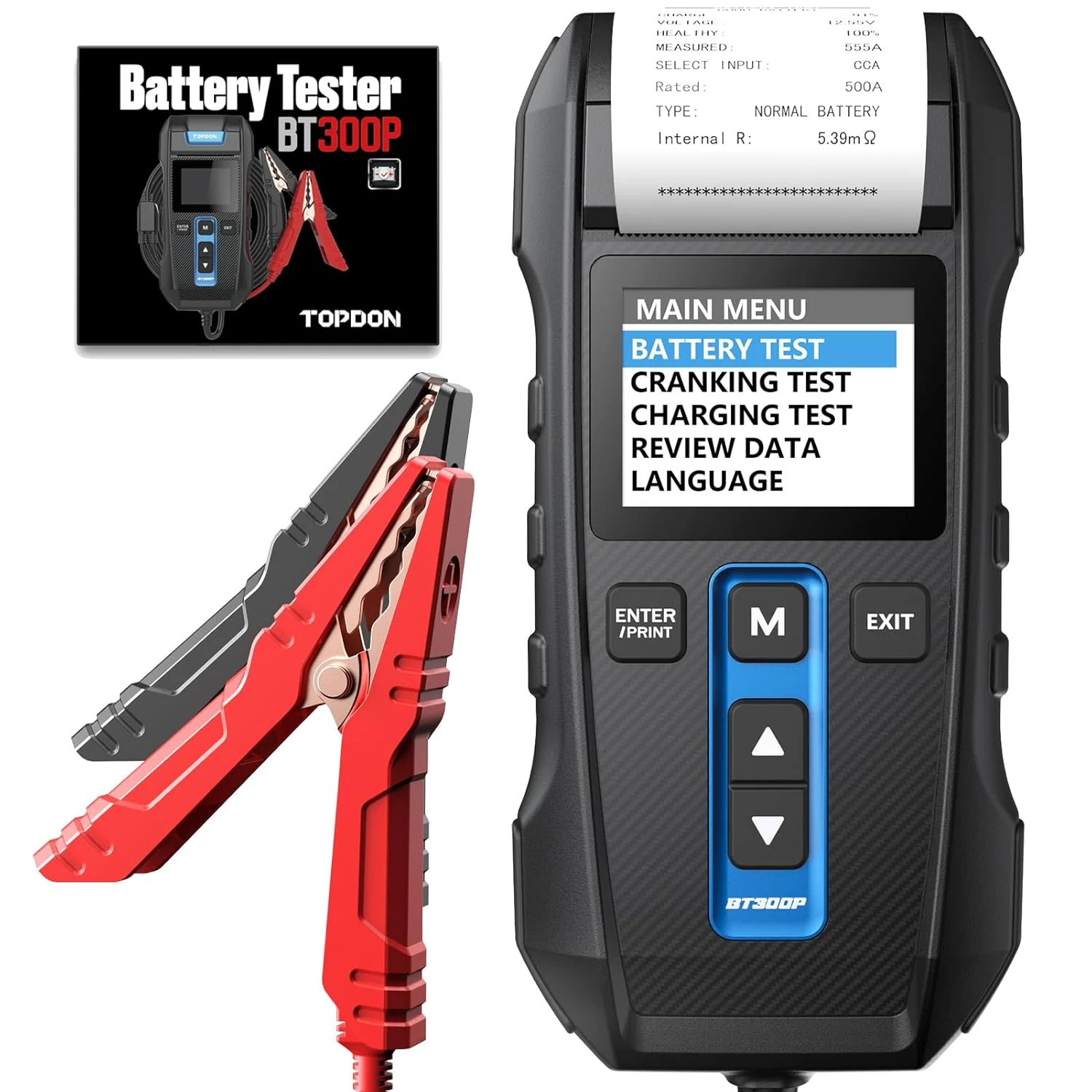 TOPDON BT300P car battery tester (12V/24V) with built-in printer
