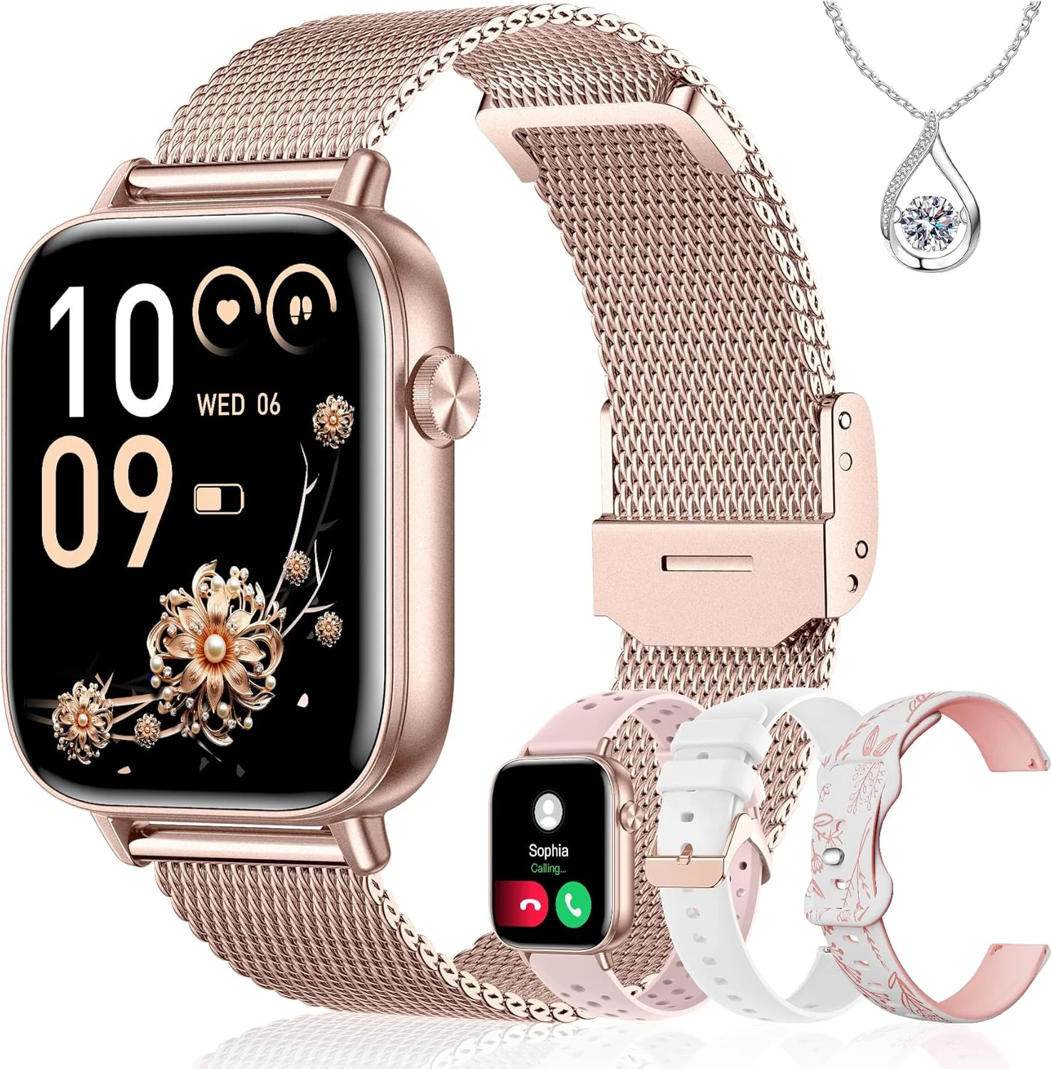 Iaret Smart Watch for Women, 1.83" HD Fitness Tracker with 4 Bands (Rose Gold)