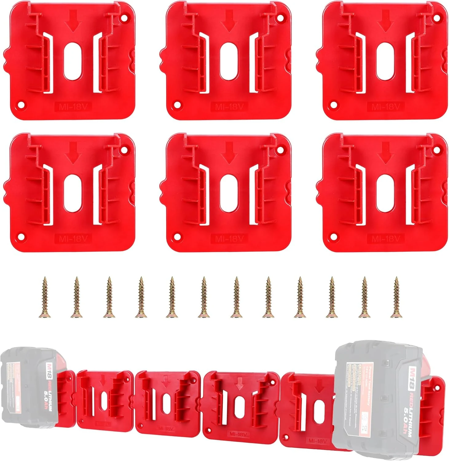 Battery Holder for Milwaukee M18 18V Battery Mounts Dock Holder Fit for M18 48-11-1815 48-11-1828 48-11-1850 48-11-1860 (6 Pcs)