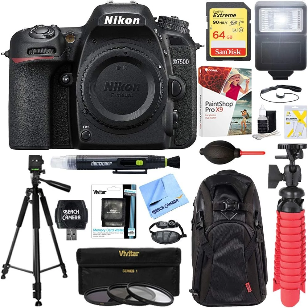 Nikon 1571 D7500 20.9MP DX-Format 4K Ultra HD Digital SLR Camera Body Bundle