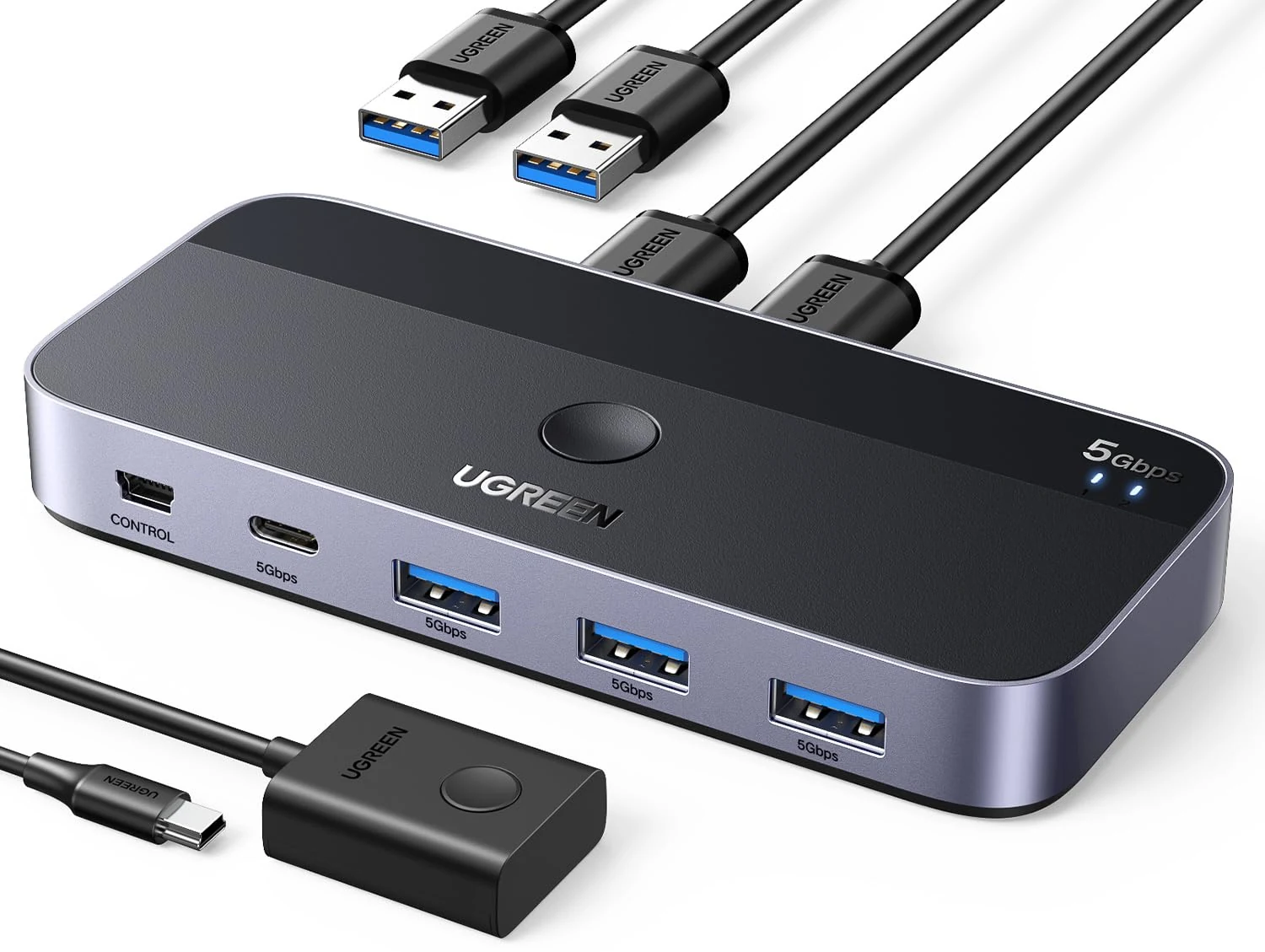 UGREEN USB 3.0 Switch 2 Computers Sharing USB C & A Devices (4-Port USB Switcher with Controller)