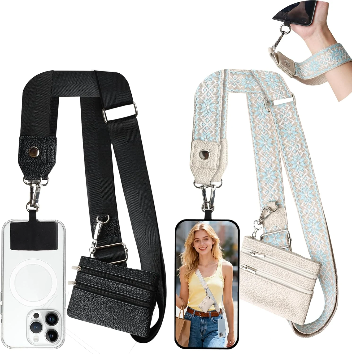 PUGPIU 2 Pack Clip and Go Strap for Phone with Wallet Crossbody