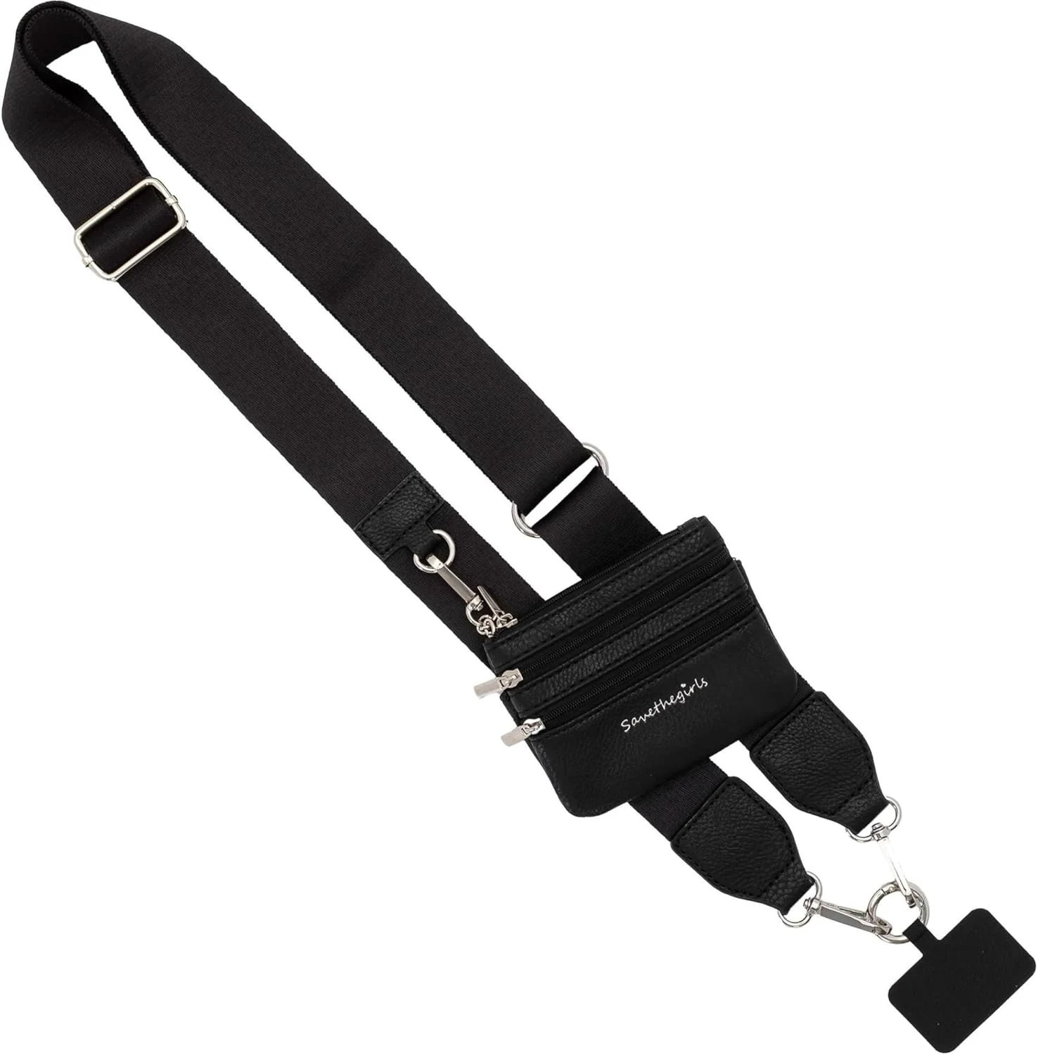 Save the Girls Clip and Go Phone Strap Solid (Black - Black Pouch with Silver Hardware)