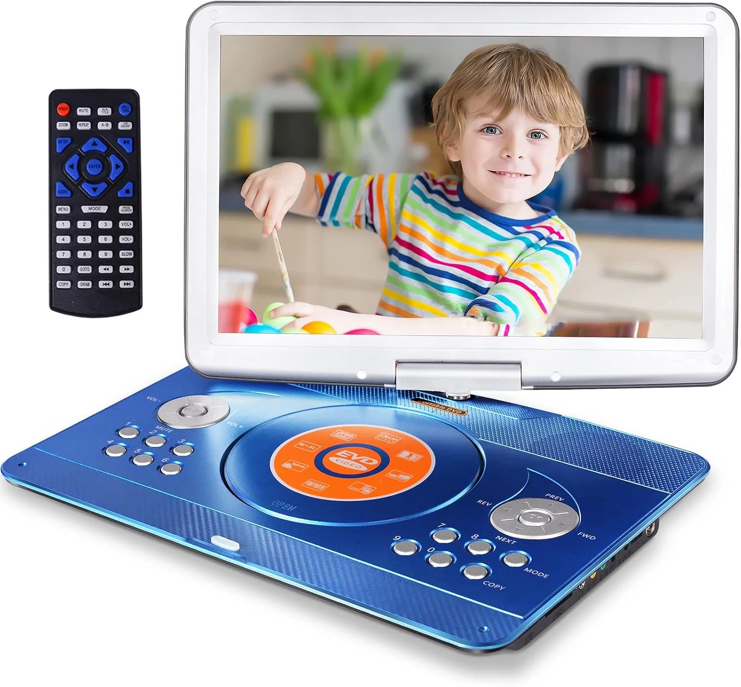 16.9" Portable Mobile DVD Player with 14.1" Large Swivel Screen (Blue)