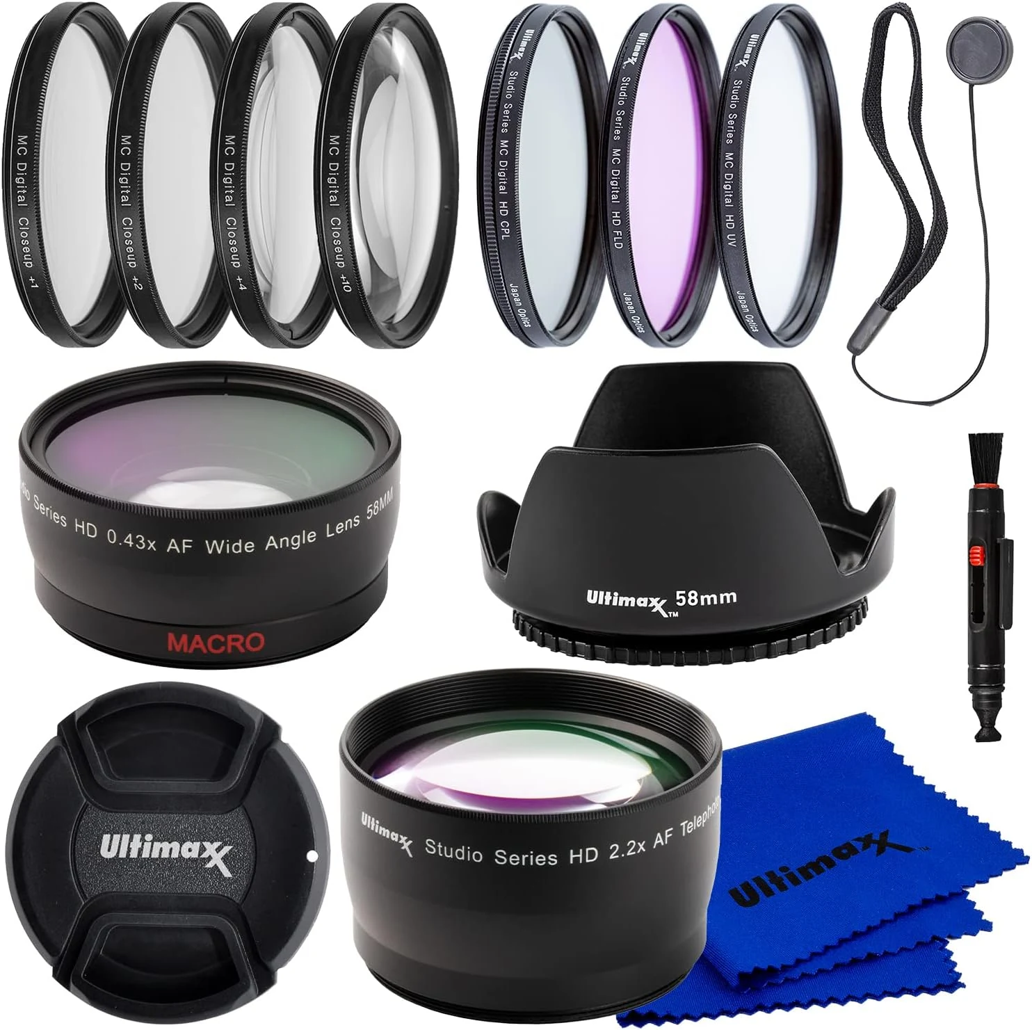 Ultimaxx 58MM Complete Lens Filter Accessory Kit with 58MM 2.2X
