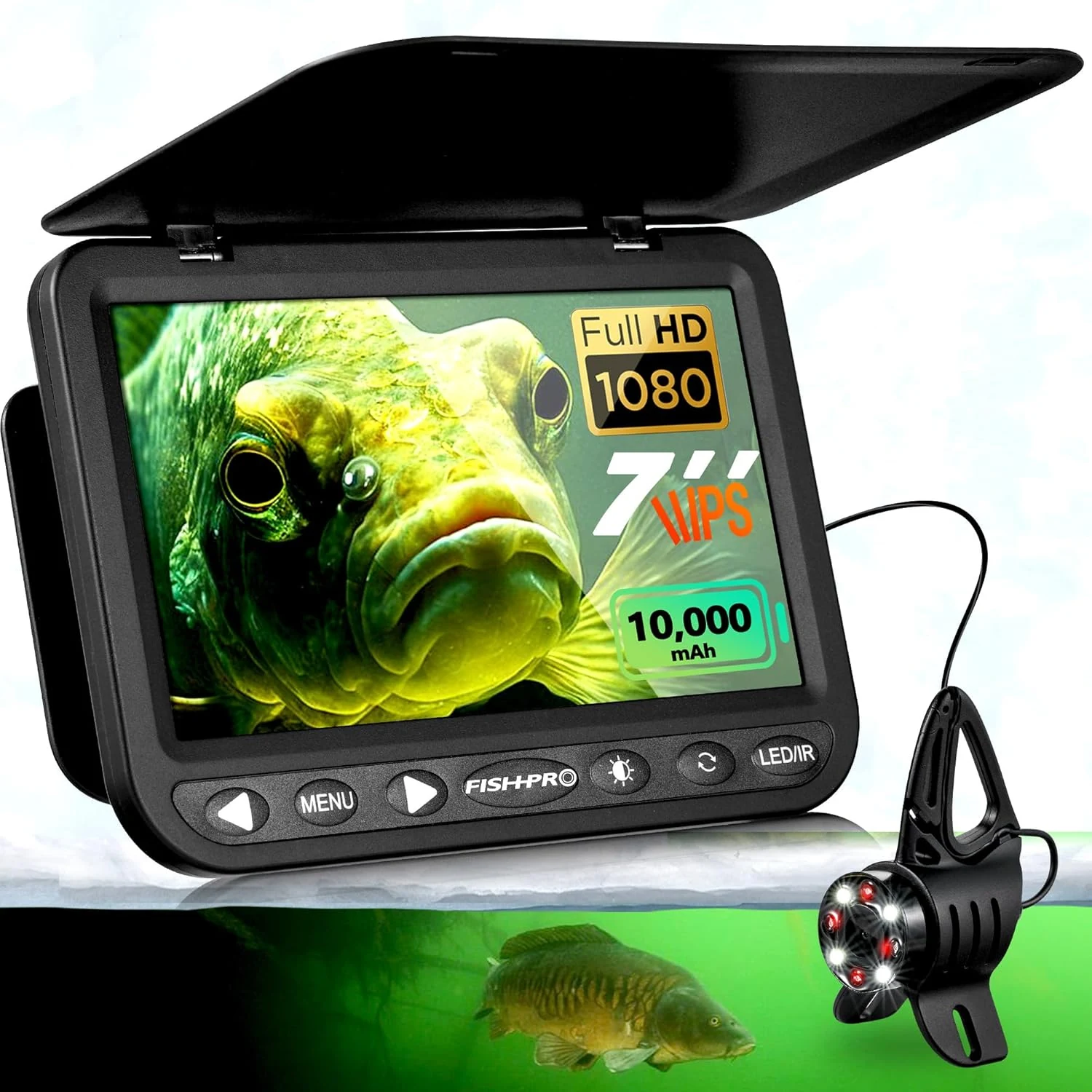 FishPRO 2026 Upgrade HD 1080P Underwater Fishing Camera with 7" IPS Monitor (10,000mAh)