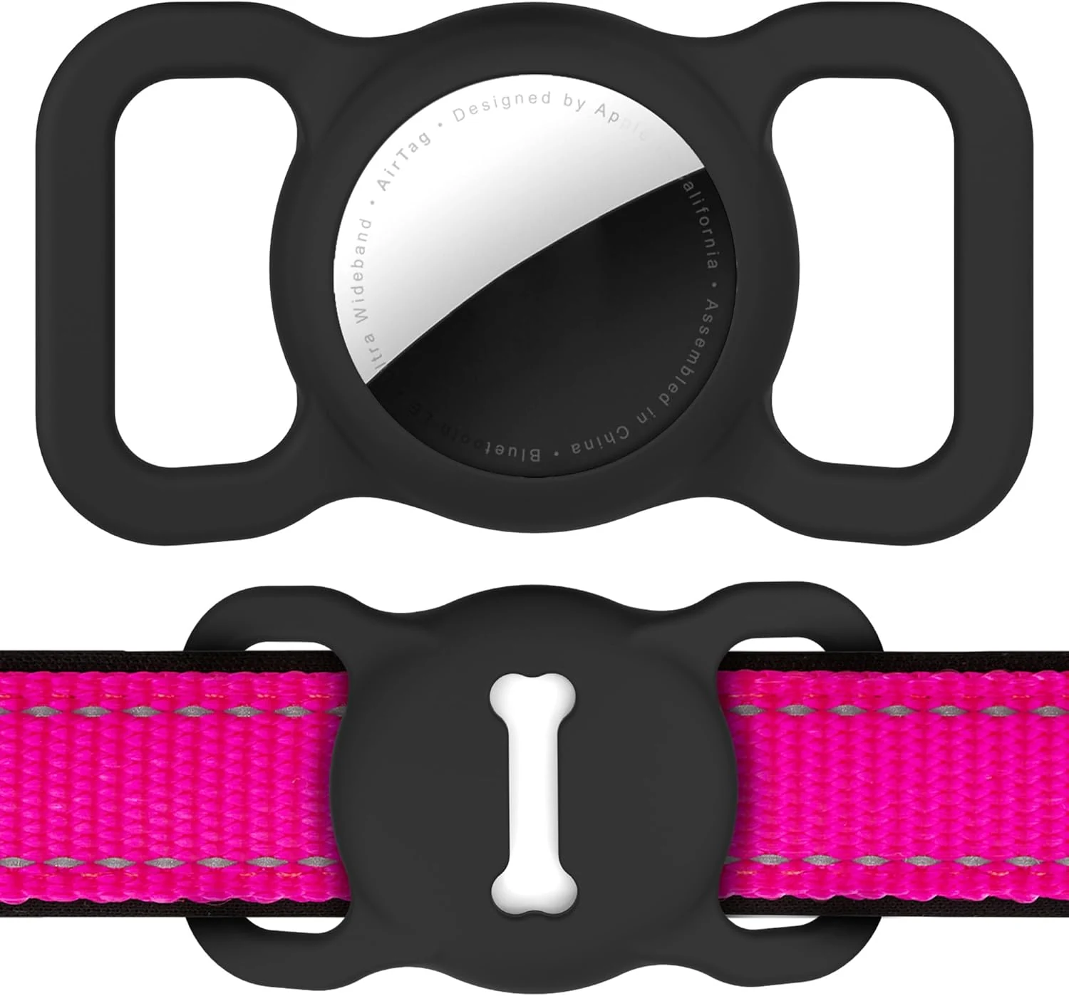 for Airtag Dog Collar Holder (1st & 2nd Generation) Air Tag Protective Cat Airtag Dog Collar (Black bone pattern)