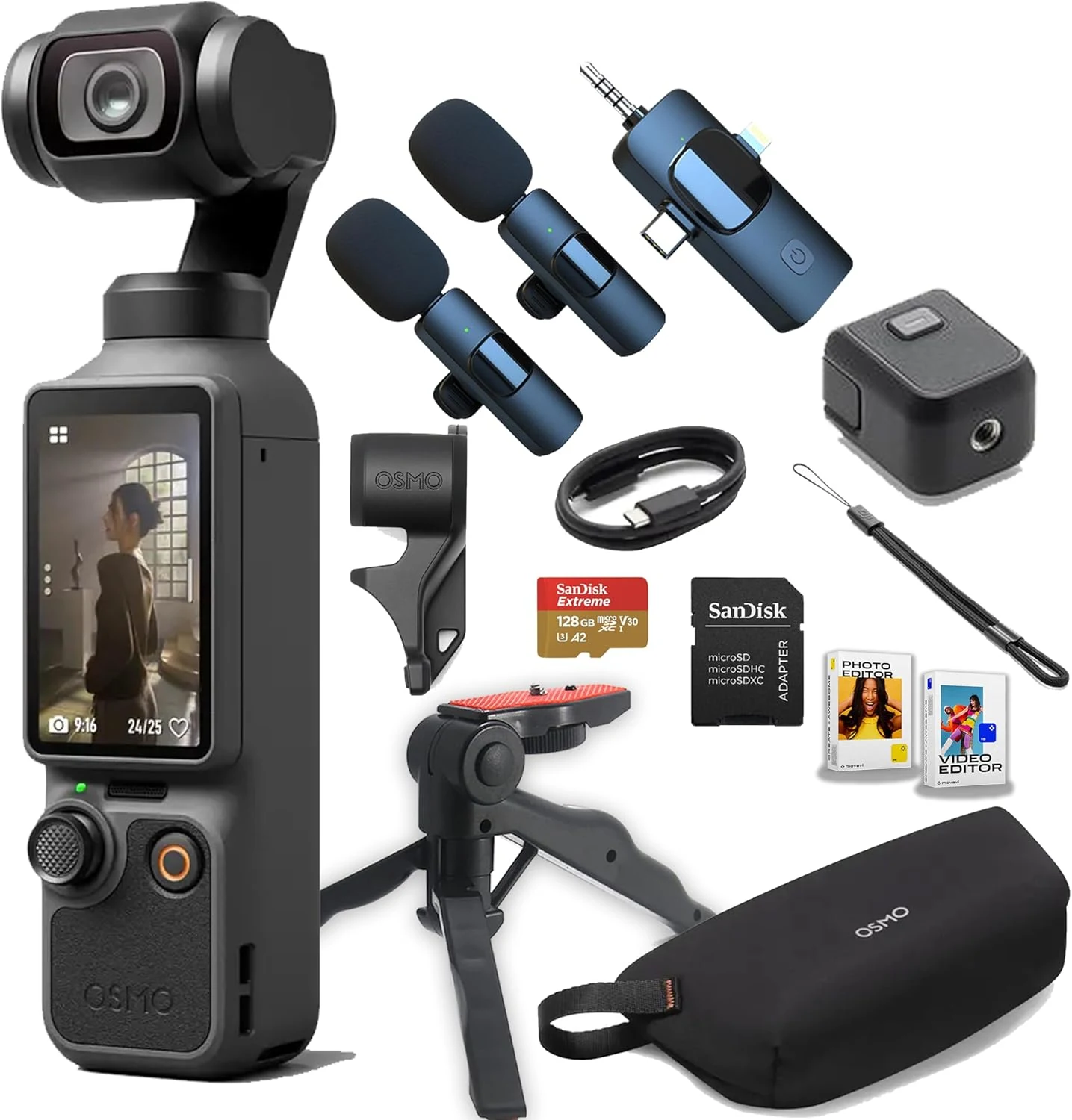 DJI Osmo Pocket 4 Value Bundle, 4K/240fps Vlog Camera, 3-Axis Stabilization
