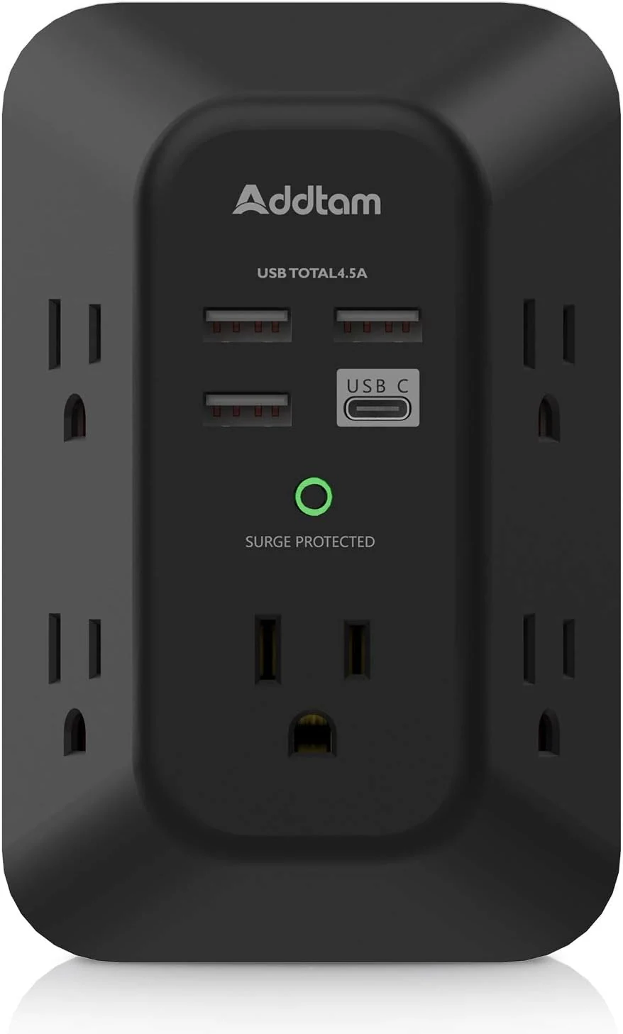 Addtam USB Wall Charger Surge Protector (5 AC outlets, 4 USB, 1800J)