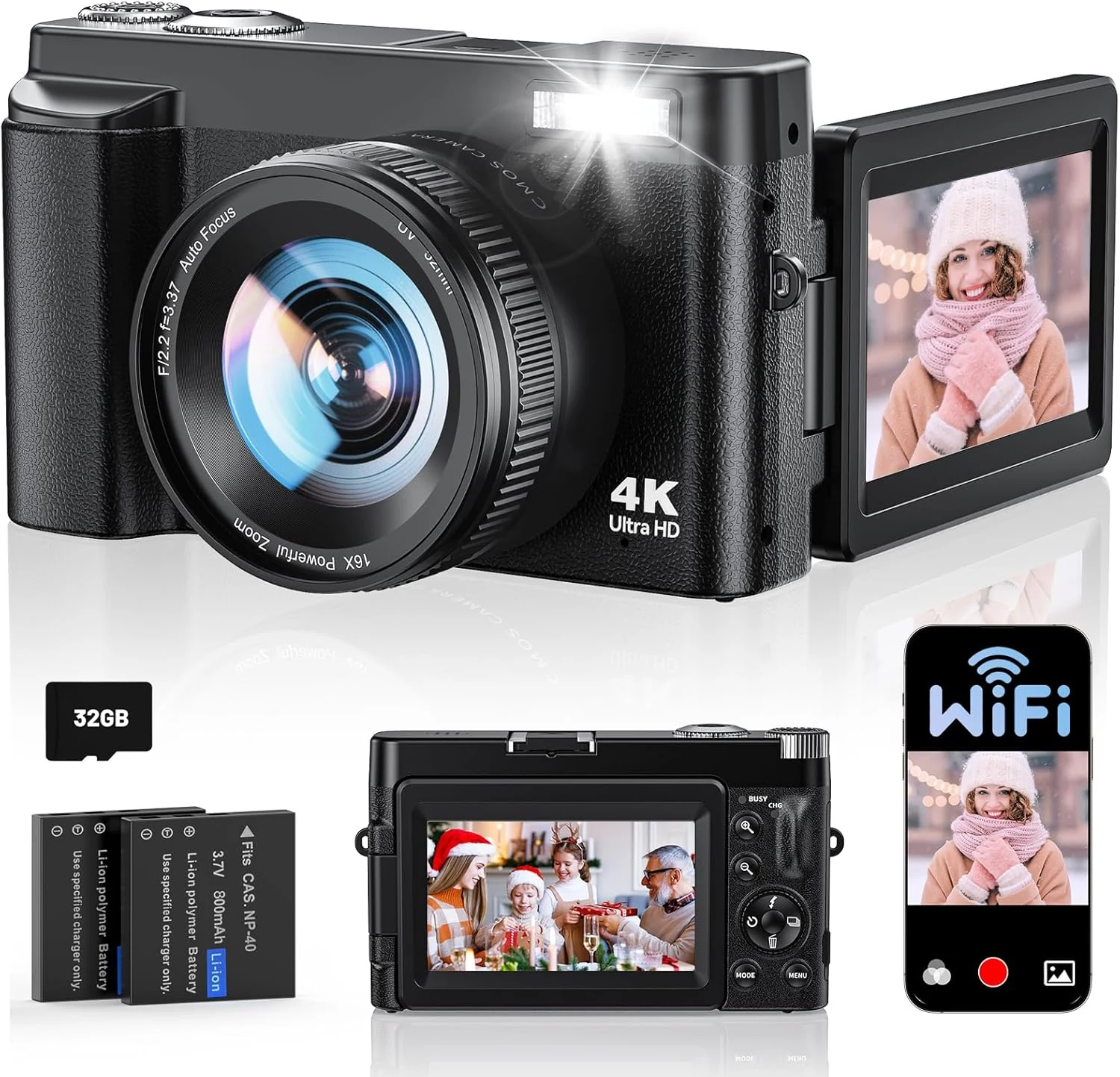 ToAuite 4K Digital Camera for Photography, WiFi Autofocus 64MP Vlogging Camera